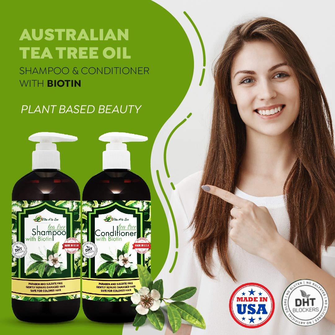 Tea Tree Oil & Biotin Shampoo & Conditioner Set for Men & Women | Professional Strength Formula | Refreshes & Stimulates Hair & Scalp | Moisturizing