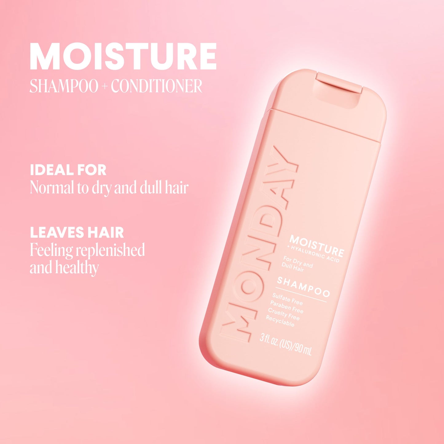 MONDAY Haircare MOISTURE Shampoo + Conditioner with Hyaluronic Acid & Shea Butter for Dry & Dull Hair 90 mL (Dual Set)