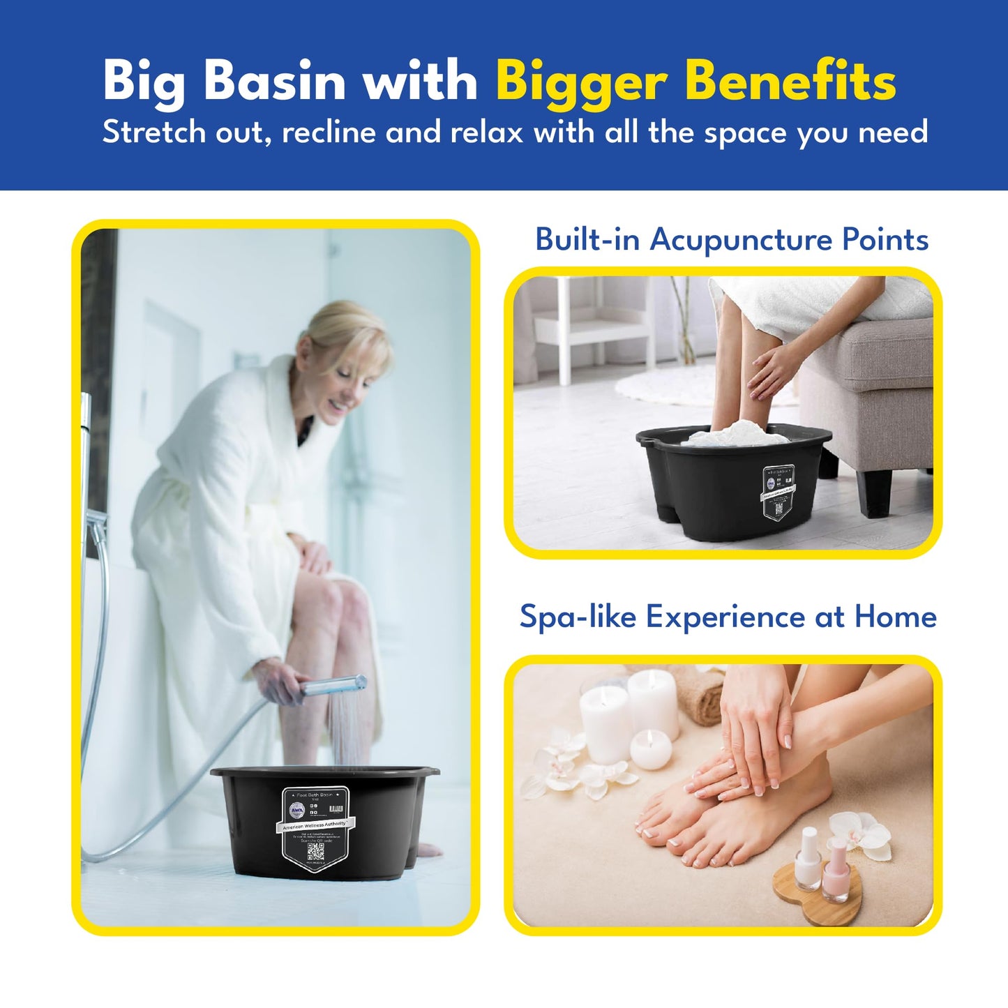 American Wellness Authority AWA Extra Large foot bath basin - Sturdy plastic soak tub For Soaking feet and Pedicure At Home Spa Kit Women Men (Grey Beauty and Personal Care American Wellness Authority
