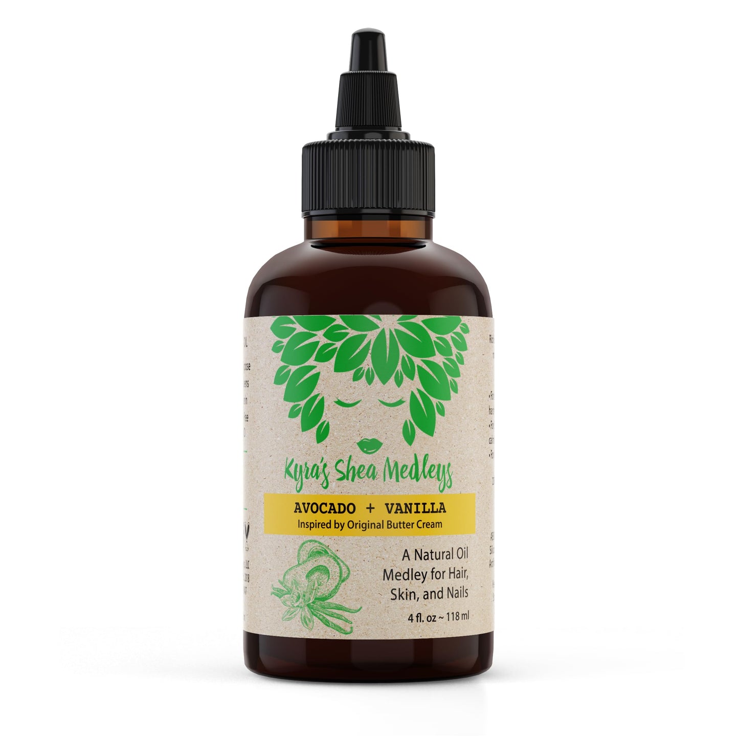 Multiuse Avocado + Vanilla Oil Medley for Face, Body, and Hair - Natural Avocado Oil, Shea Nut Oil, Vanilla Essential Oil, and Vitamin E - Seals