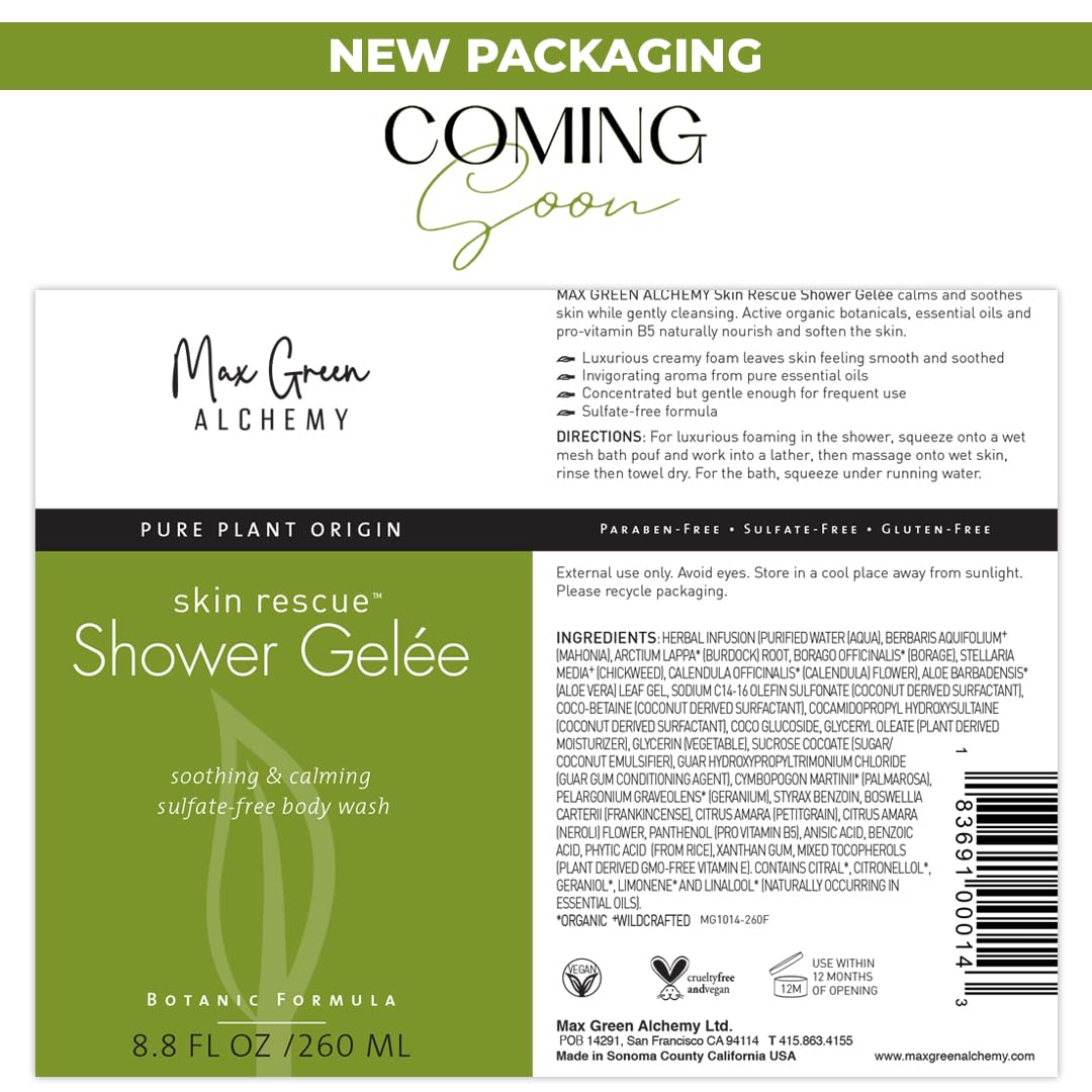 MGA Vegan Shower Gel - Rescue & Moisturizing Body Wash for Skin Care | Natural & Organic Formula with Essential Oils & Skin Friendly pH | Sulfate free