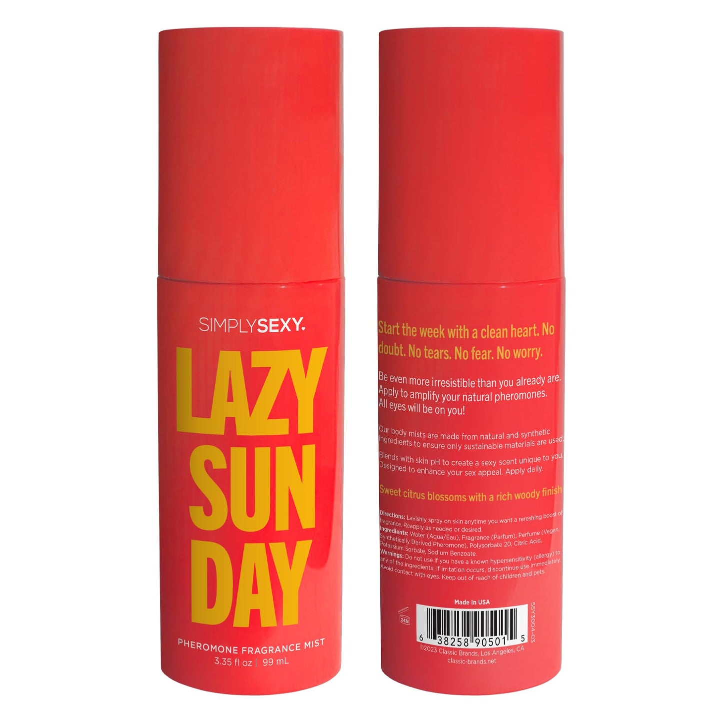SIMPLY SEXY Affirmations Lazy Sunday Pheromone Body Mist for Women - Citrus Floral Woody Scent with Notes of Citrus Accord, Orange Blossoms and