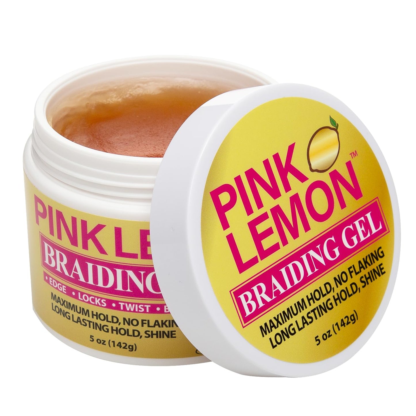 PINK LEMON Braiding Gel (5 oz) - Maximum Hold, No Flaking, Long Lasting Hold, High Shine. For Micro, Inter, Dread, Faux, Loc, Twist, Braid, Edge.