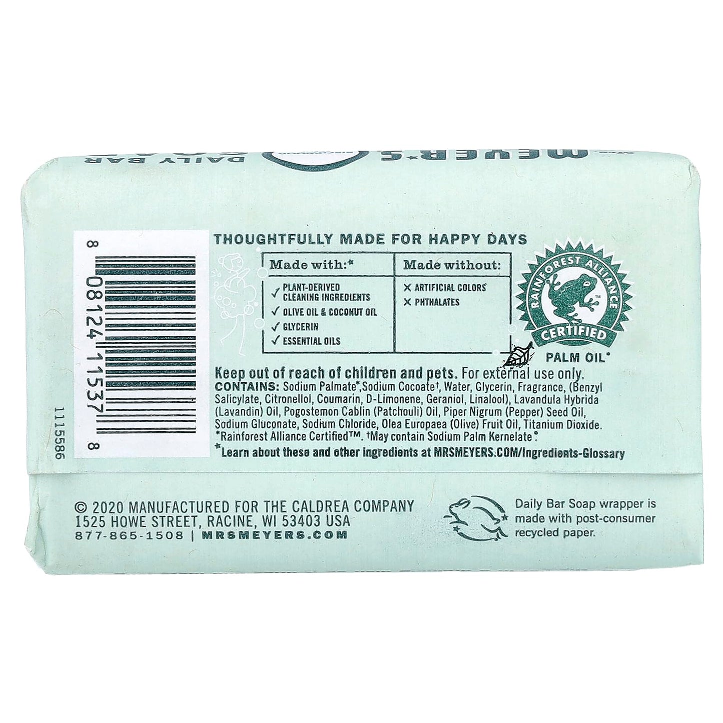 Mrs. Meyer's Clean Day's Bar Soap, Use as Body Wash or Hand Soap, Cruelty Free Formula Made with Essential Oils, Birch Wood Scent, 5.3 oz, 1 Bar