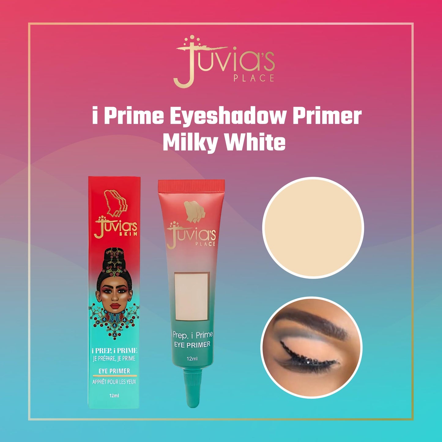 Juvia's Place i Prep, i Prime Eyeshadow - Milky White, Cream Base Eye, No Crease Eyeshadow, Eye Makeup Addition, Primer Intensifying Glitter, Matte