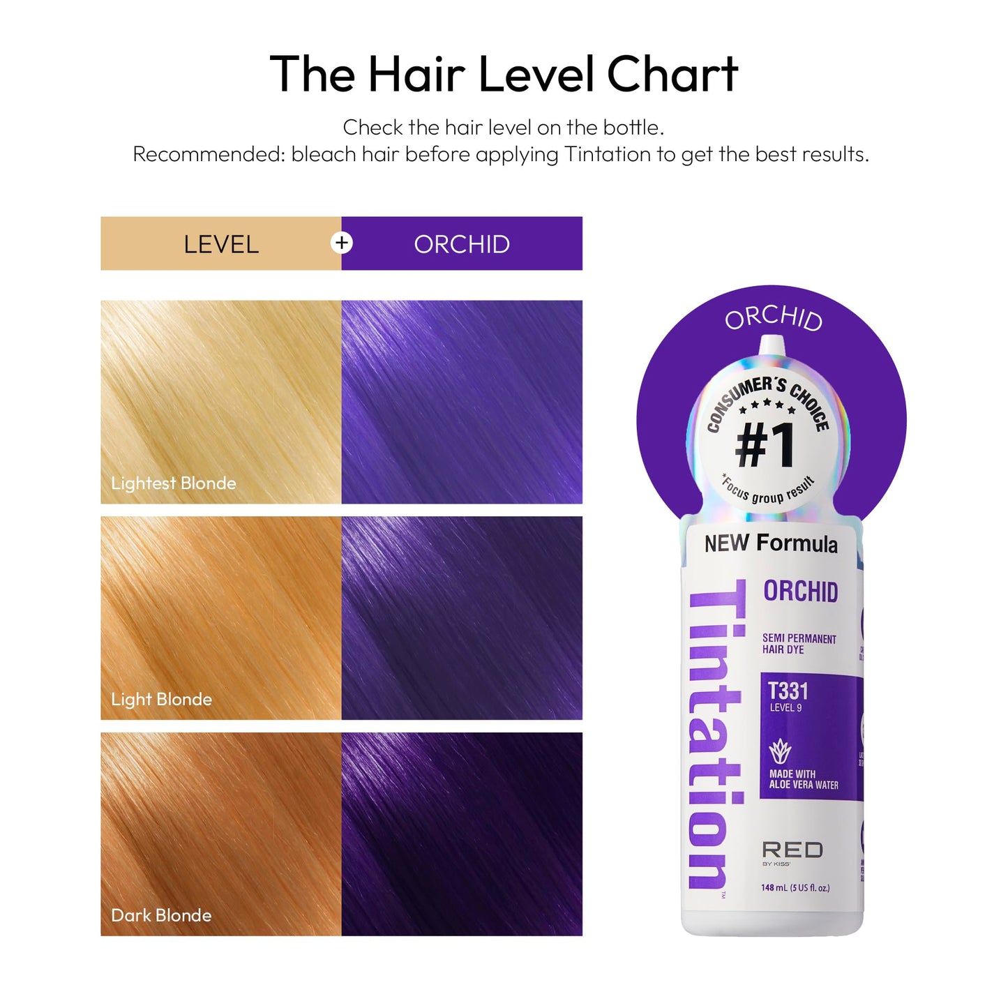 Red by Kiss Tintation Semi-Permanent Hair Color, Aloe Vera Water Based, Argan Oil, Olive Oil, Collagen & Keratin, Long-Lasting Color Dye (Orchid, 5 Fl