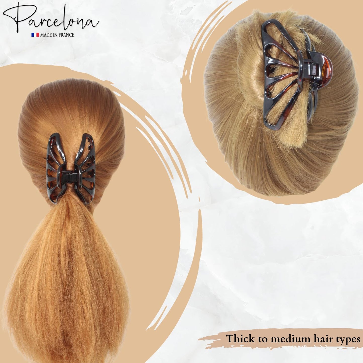 Parcelona French Large Raindrop 4" Celluloid No Slip Grip Durable Jaw Hair Claw Clip for Women and Girl, Made in France (Tortoise Shell)