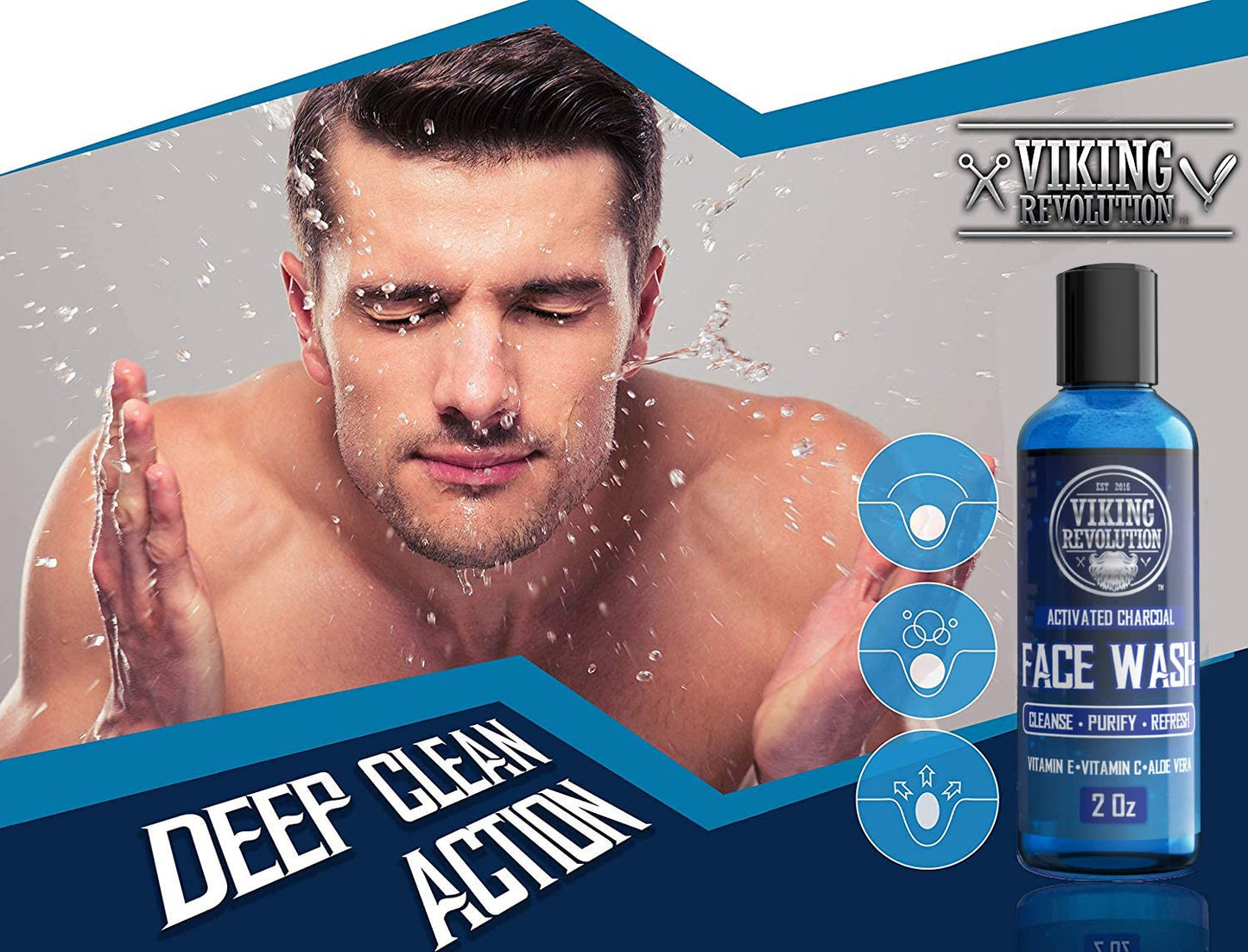Viking Revolution Charcoal Face Wash for Men- Scrub Away Dirt and Toxins, Skin Cleaning Agent - Cleanse, Purify and Refresh - Daily Charcoal Facial