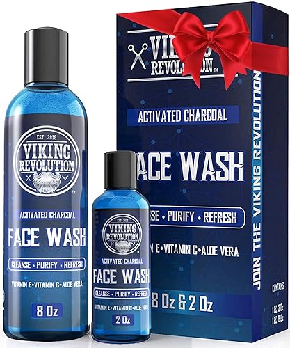 Viking Revolution Charcoal Face Wash for Men- Scrub Away Dirt and Toxins, Skin Cleaning Agent - Cleanse, Purify and Refresh - Daily Charcoal Facial