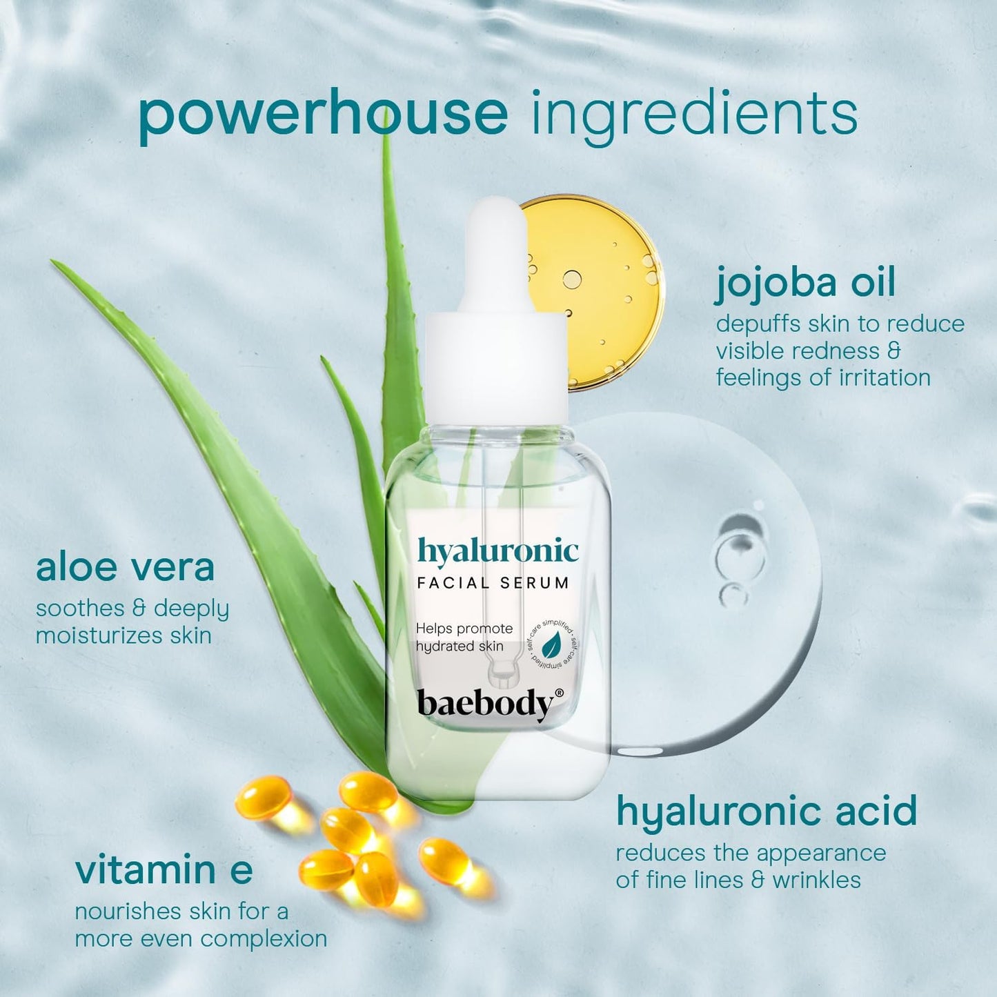 Baebody Critically Acclaimed Hyaluronic Acid Serum for Face - Anti Aging Hyaluronic Acid Face Serum with Vit E and Jojoba Oil - Plumping and Hydrating