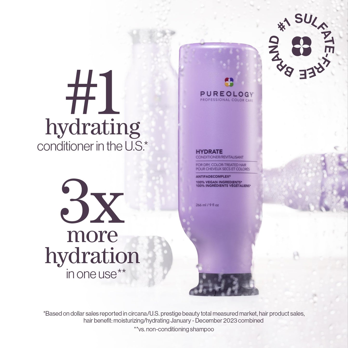 Pureology Hydrate Conditioner - For Dry or Color Treated Hair, Nourishing Conditioner to Restore Moisture and Seal in Hydration, Vegan, 33.8 Fl Oz