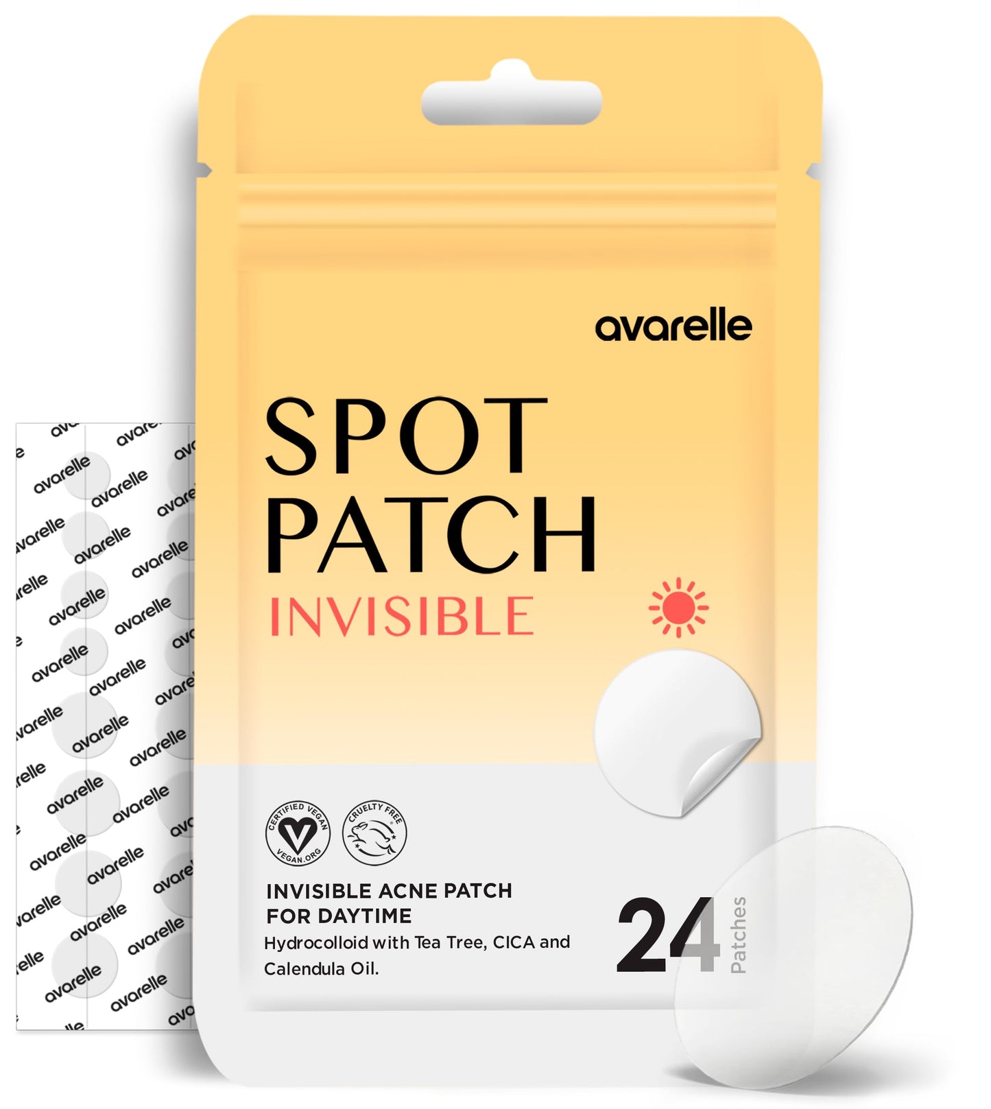 AVARELLE Invisible Acne Spot Patch (24 Count) Ultra Thin Hydrocolloid Spot Sticker for Day Time Acne l For Covering Zits & Blemish with Calendula