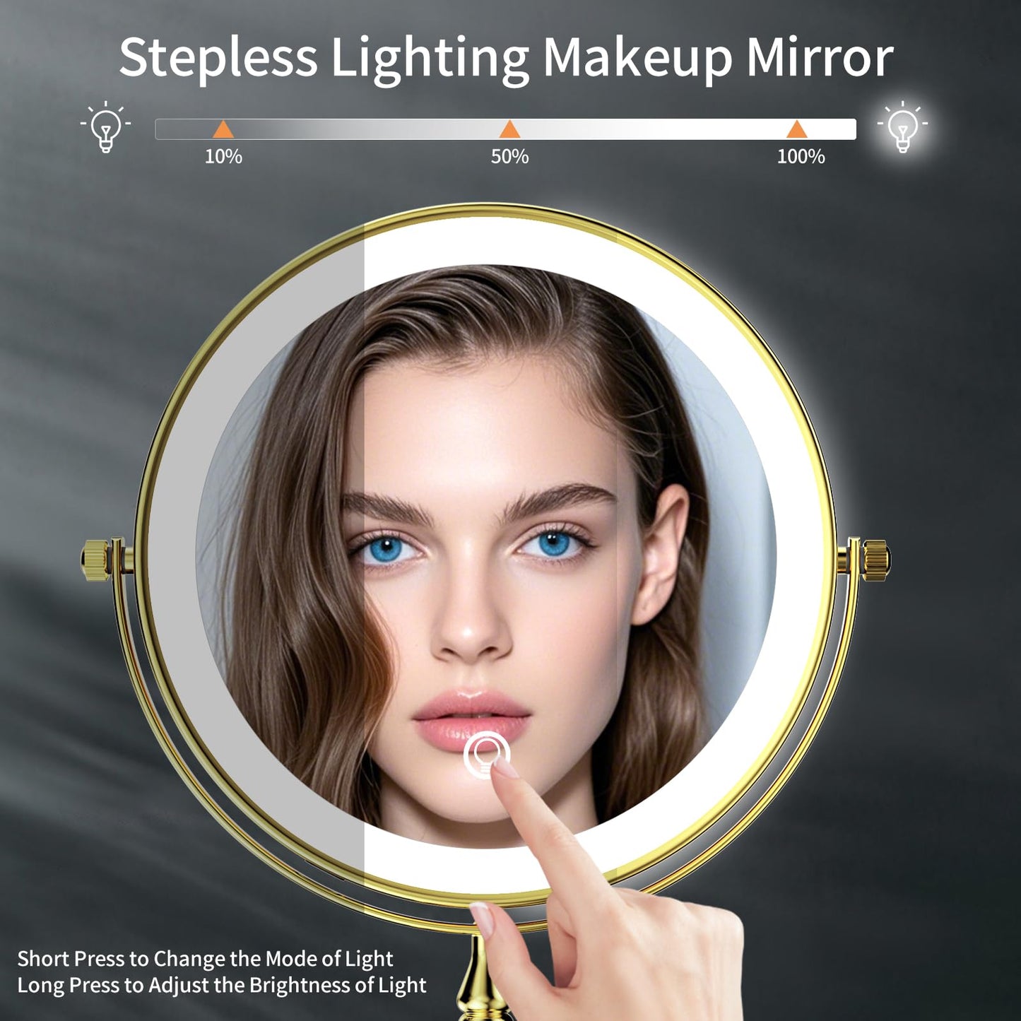 DOWRY 4000 mAh Rechargeable Lighted Makeup Mirror 10x Magnification Vanity Mirror Tabletop Two-Sided Swivel Gifts for Women Wife Mom Teengirls Gold