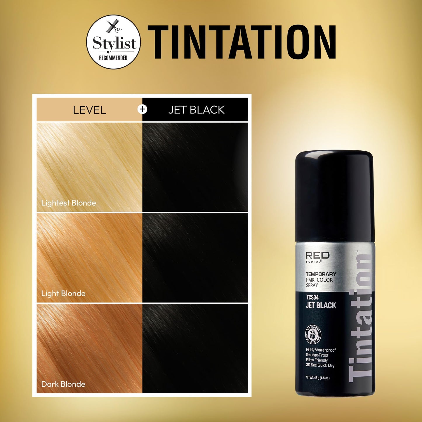 RED by Kiss 1.5OZ. Tintation Temporary Hair Color Spray, Instant Gray Root Cover Up, Water-Resistant, Smudge-Proof, Hairline & Barber Touch-Up, Quick