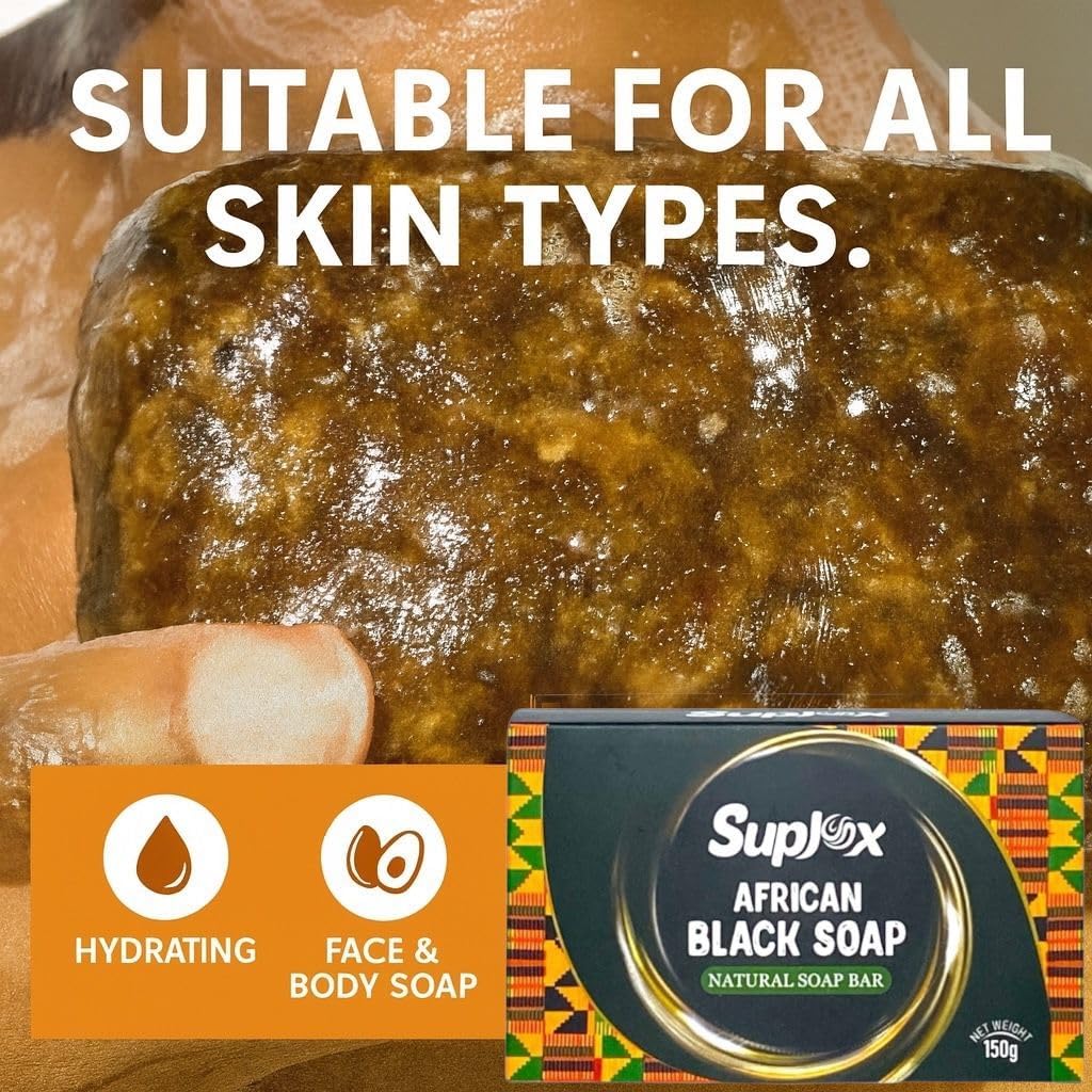 Suplox African Black Soap Bar - African Soap for oily Skin, Ghana Black Face & Body Wash | Face and Body moisturizing cleanser 1 Count. Beauty & Personal Care Suplox