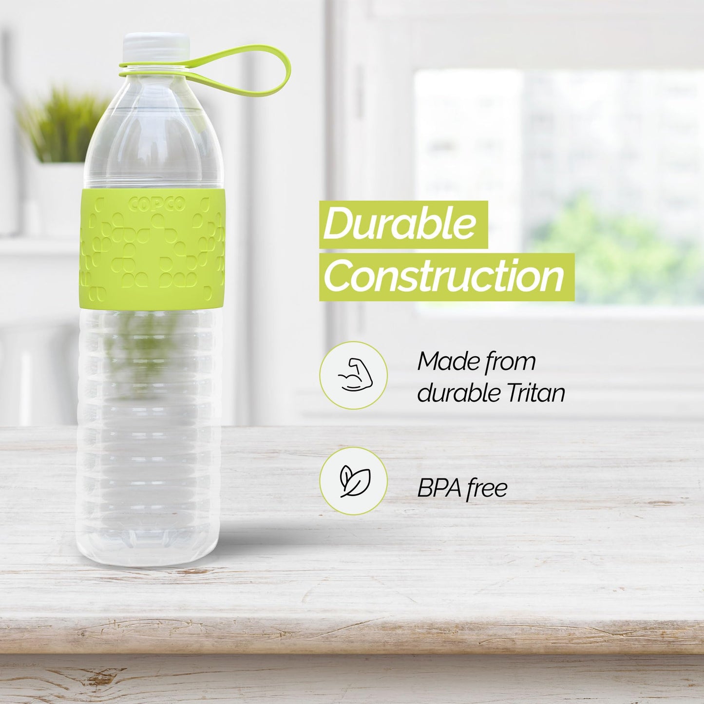 Copco Hydra 20 oz Tritan Water Bottle with Spill Resistant Lid & Non-Slip Sleeve - BPA-Free, Dishwasher Safe, Fits in Cup Holders, Great for Gym