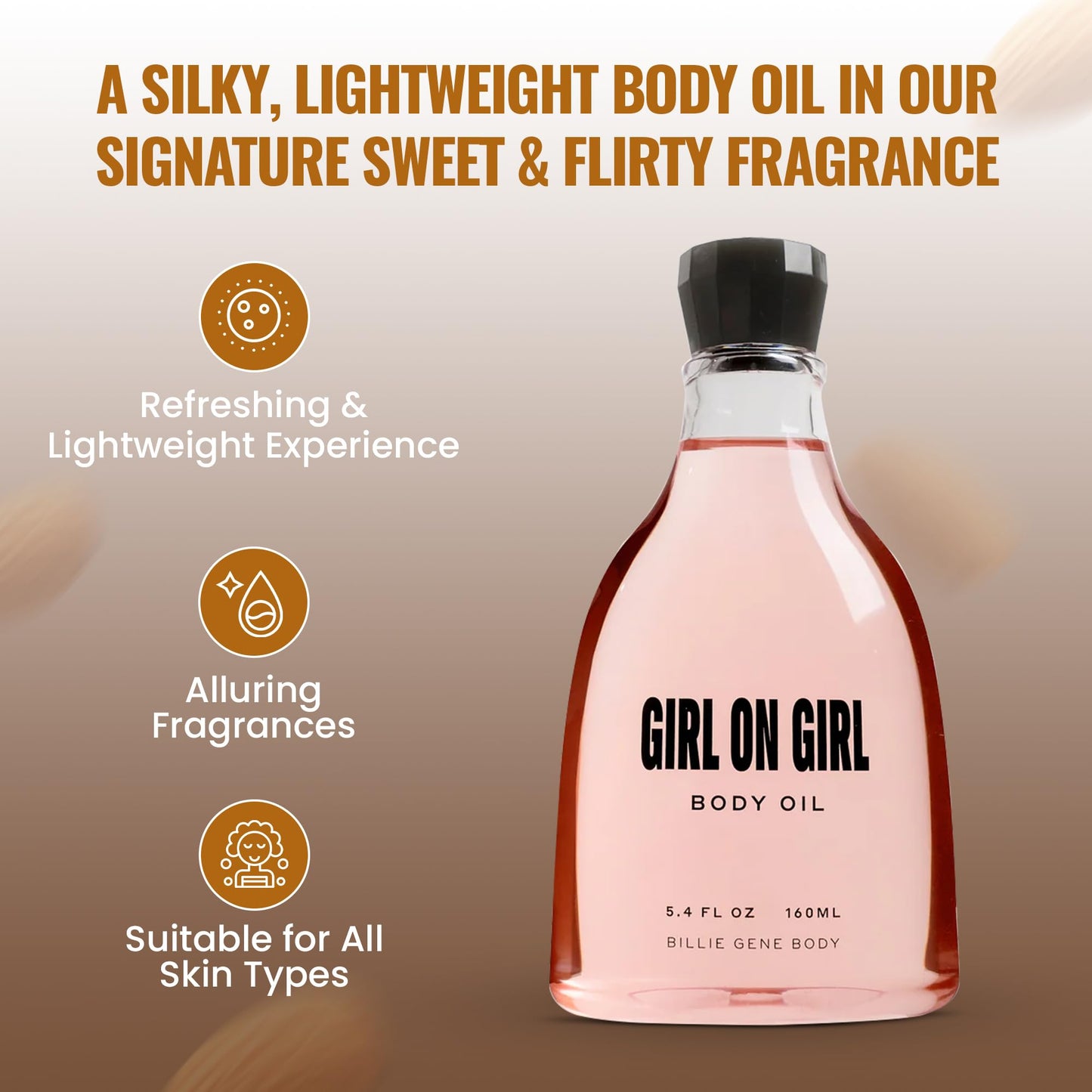 Billie Gene Body Girl on Girl Body Oil - Silky Nourishing Moisturizer with Jojoba & Shea Butter - Vegan and Cruelty-Free - Sweet Vanilla, & Jasmine