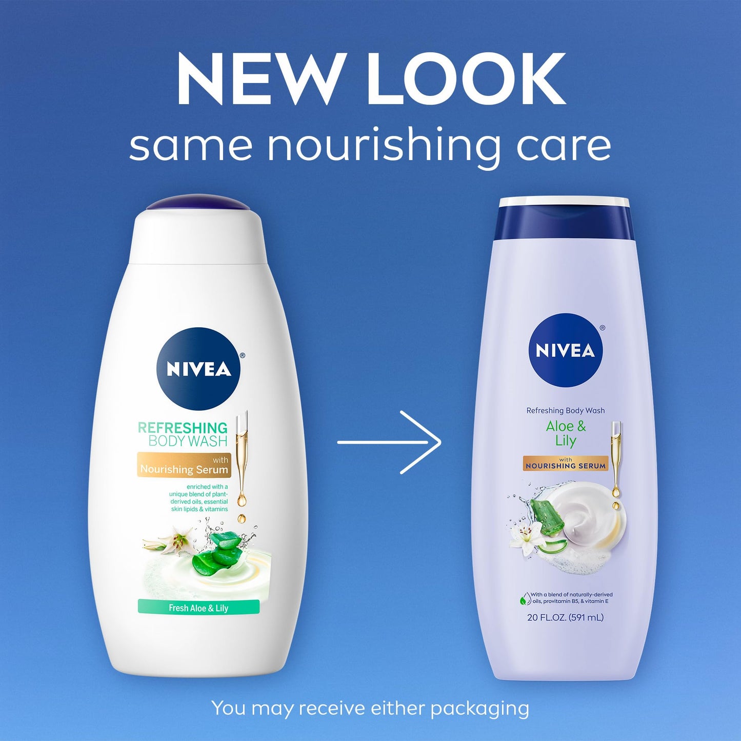 NIVEA Refreshing Fresh Aloe and Lily Body Wash with Nourishing Serum, Scented Body Wash for Women, Enriched with Provitamin B5 and Vitamin E, 20 Fl Oz