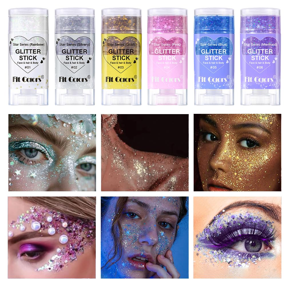 Body Glitter Stick,Mardi Gras Accessories,Sparkling Face Hair Glitter,Mermaid Sequins Chunky Glitter Face Paint,Singer Concert Outfit Festival Rave