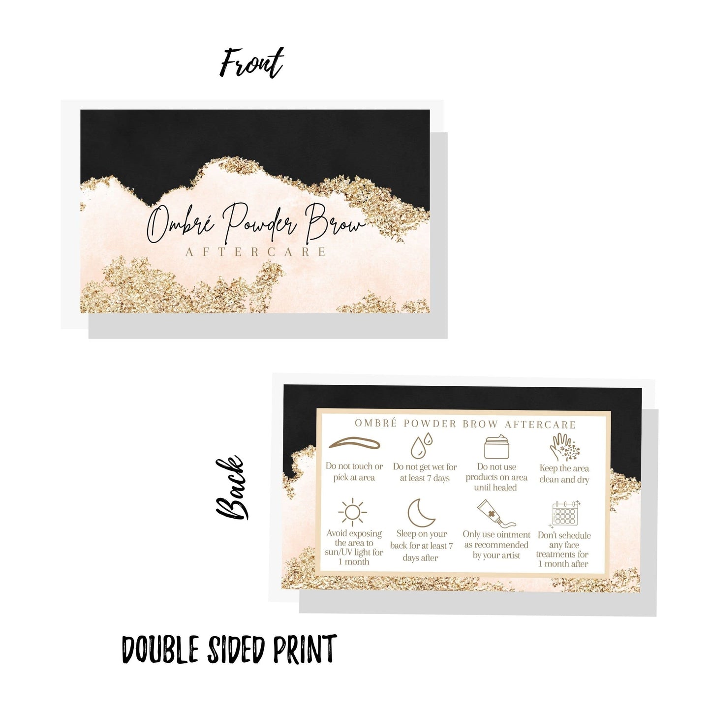 Ombre Powder Brow Aftercare Cards | 50 Pack | 2x3.5” inch Business Card Size | Brow Artist Supplies, Powder Brow Aftercare Cards for Clients, Snatched