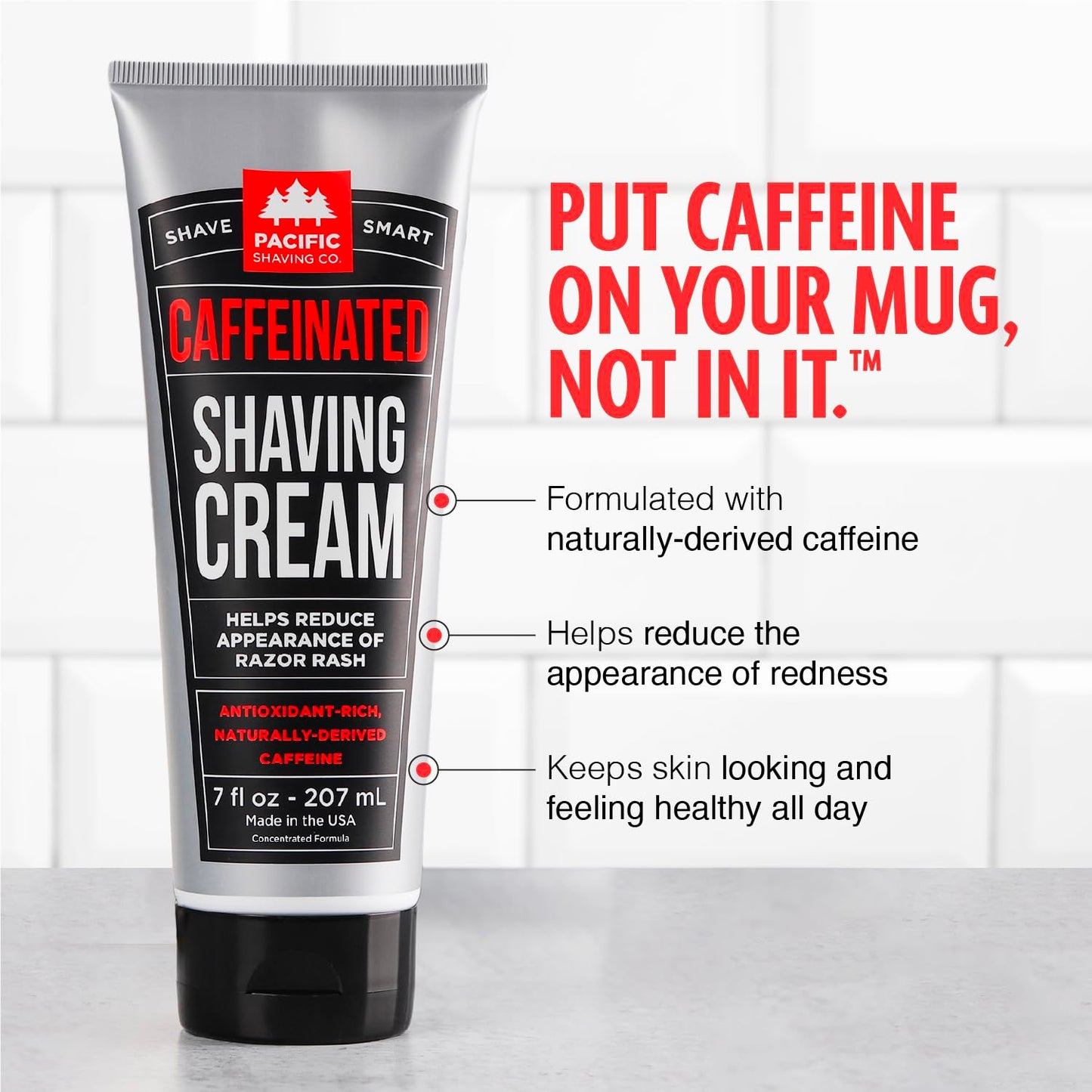 Pacific Shaving Company Caffeinated Shaving Cream - Caffeine, Shea Butter + Spearmint Antioxidant Shaving Cream - Clean Formula for a Hydrating…