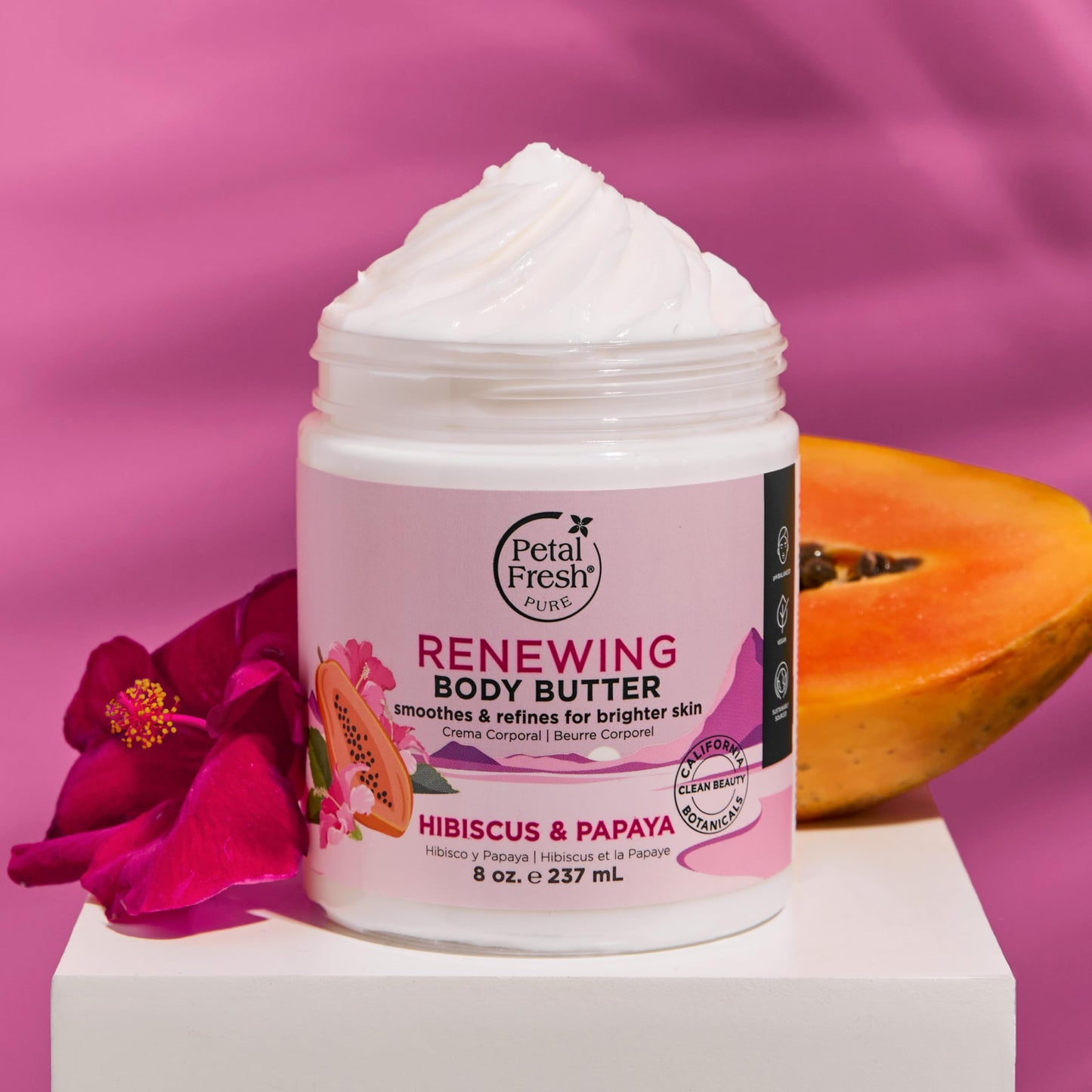 Petal Fresh Pure Renewing Hibiscus & Papaya Body Butter, Organic Coconut Oil, Argan Oil, Shea Butter, Skin Softening, For all Skin Types, Natural