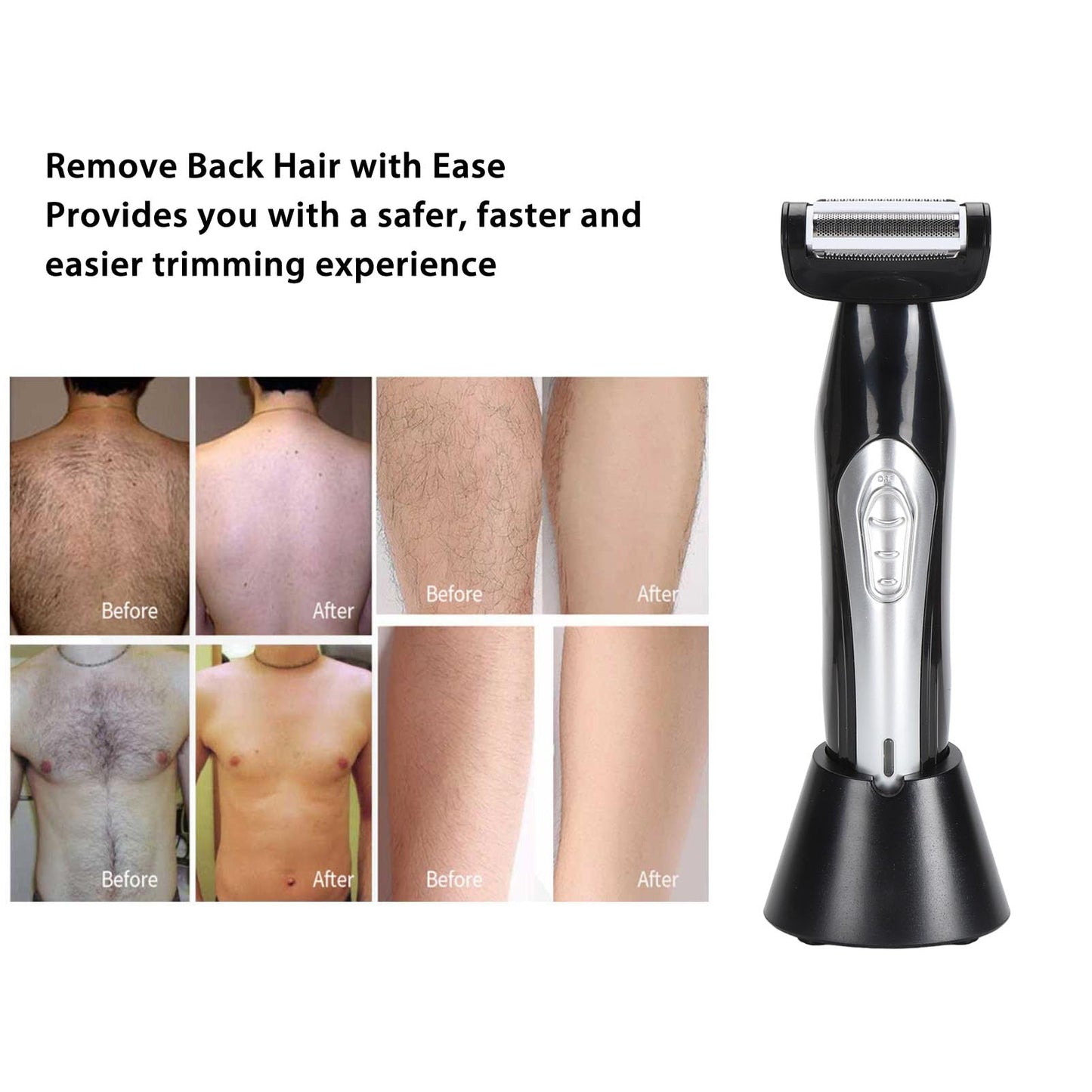 Body Hair Trimmer for Men - Electric with Removable Long Handle, Hair Trimmer for Pubic Area, Back, Face, Legs and Beard, Wet Dry Use Beauty and Personal Care Bewinner