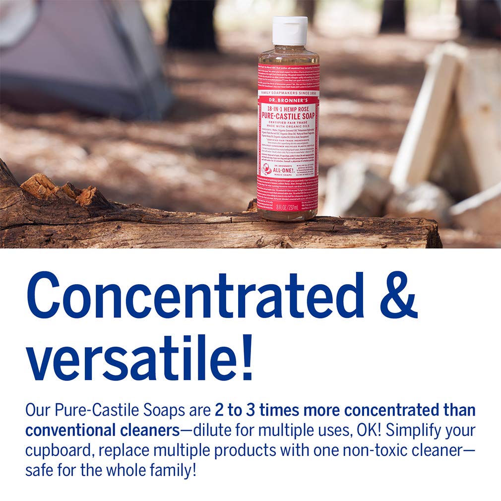 Dr. Bronner's - Pure-Castile Liquid Soap (Rose, 16 ounce) - Made with Organic Oils, 18-in-1 Uses: Face, Body, Hair, Laundry, Pets and Dishes