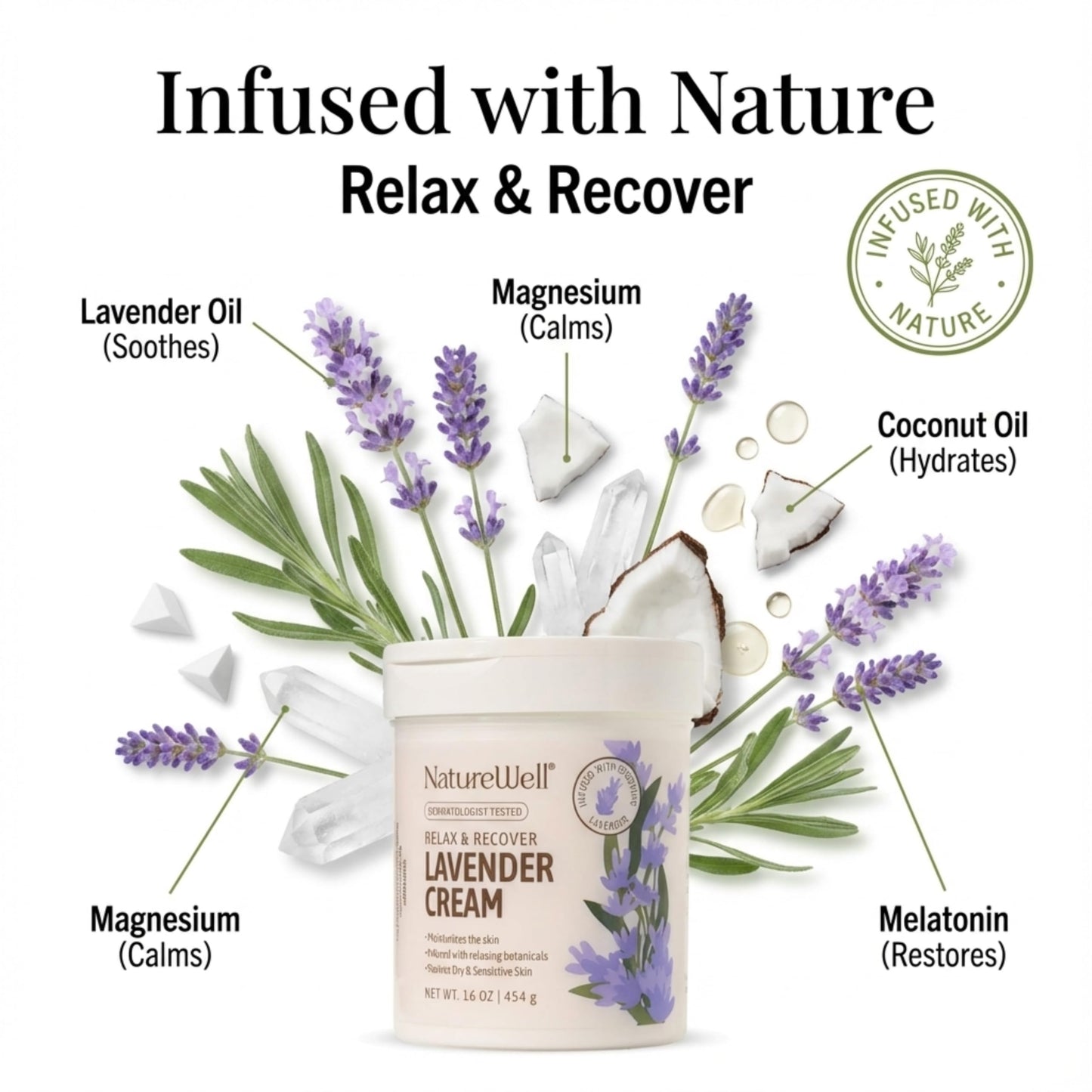 NATURE WELL Lavender Body Cream, Moisturizing Cream for Dry & Sensitive Skin, Relax & Recover Formula with Soothing Lavender, Hydrating Body Lotion