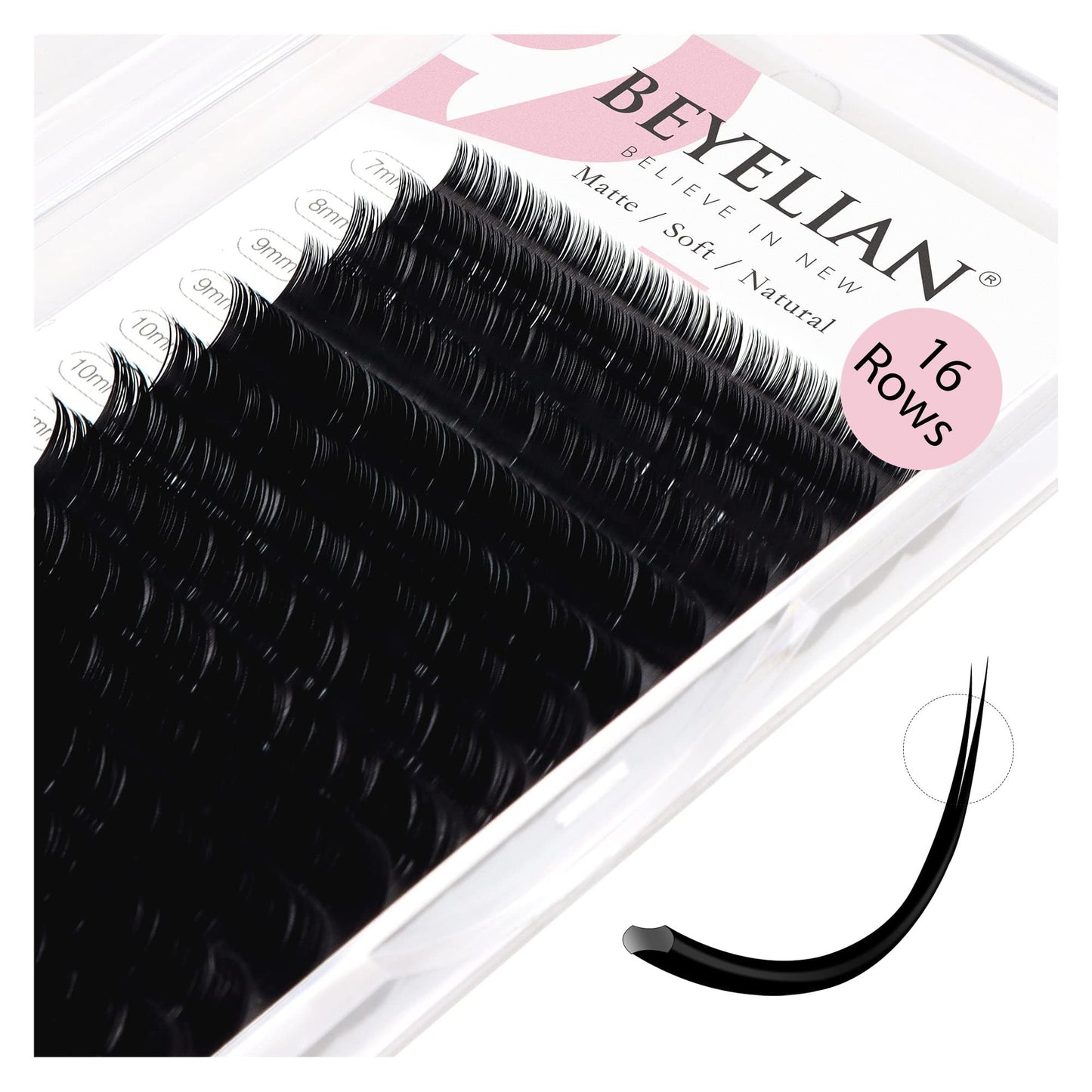 BEYELIAN Flat Eyelash Extension, Ellipse Lash Extensions 0.15 C Curl 7-15mm 16 Rows Matte Black Eyelash Extension Supplies Classic Lash Extensions