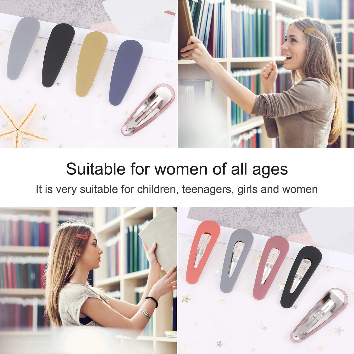 Boobeen 20 Pack Hair Clips - Acrylic Metal Snap Hair Clips for Women -Matte Hair Barrettes for Girls - Hairpins Fashion Accessories for Kids Teens