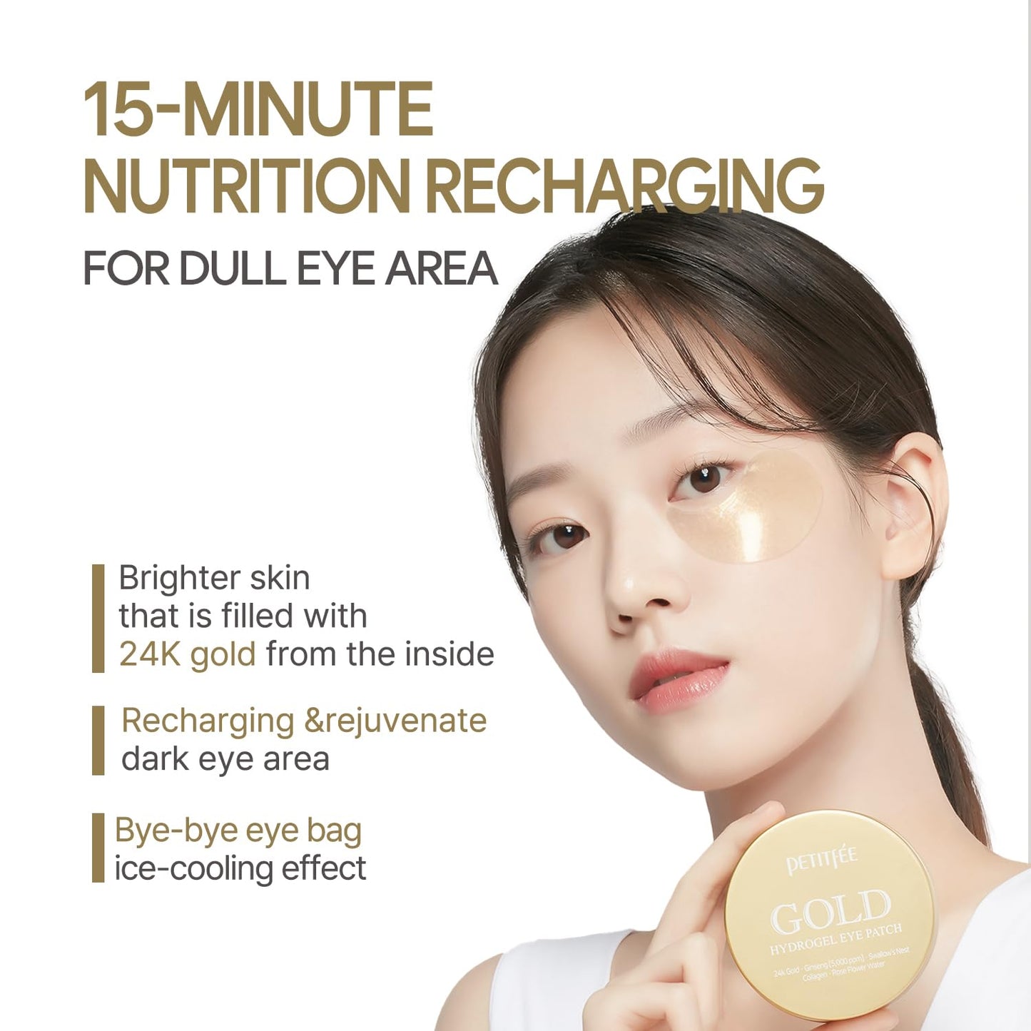 Petitfee Gold Hydrogel Eye Patch 60ea (30pairs) - 24k Gold Eye Mask for Moisturizing, Glowy Skin, Hydrating, Skin Elasticity, Youthful Complexion
