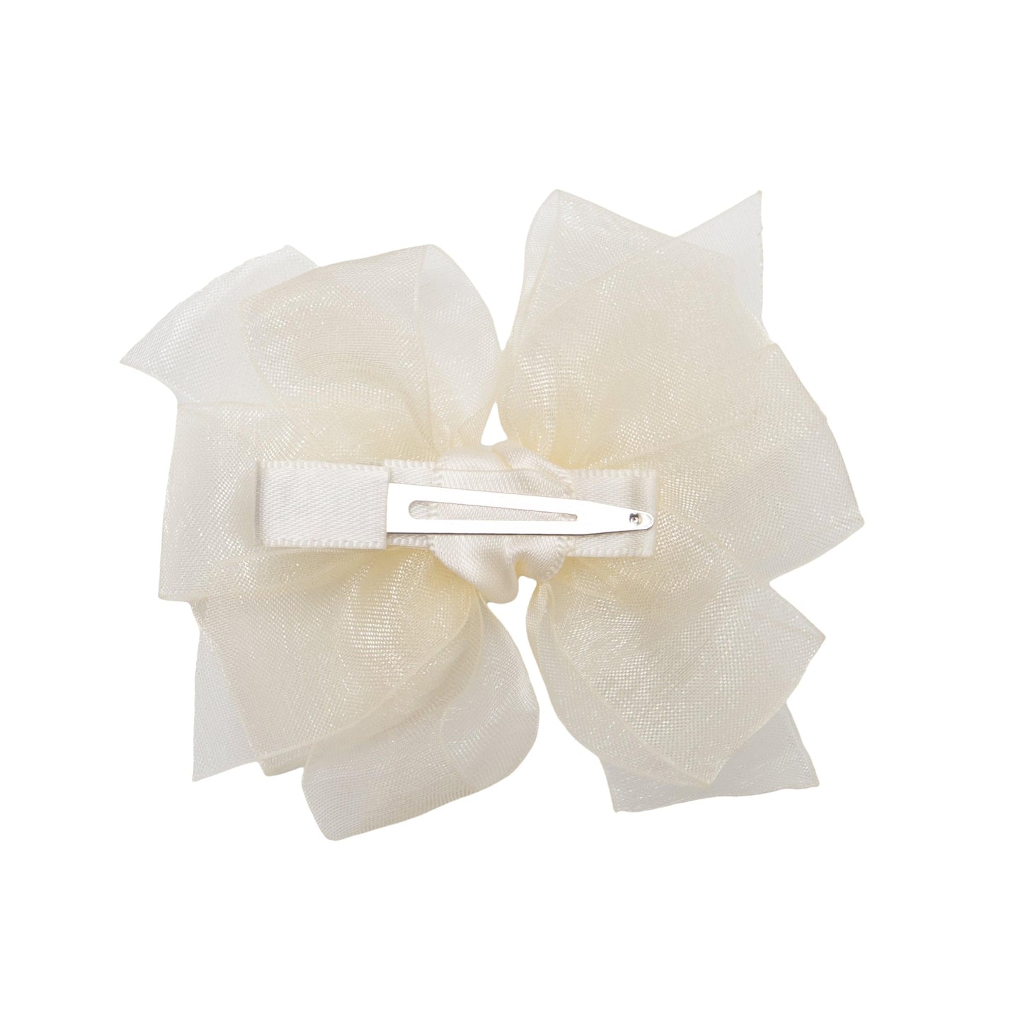 HAIRBOWS Girls' Double Organza Hair Bow with a Knot Wrap Center on a Clip, All Ages and Hair Types, 3 Inch Bow, Ivory