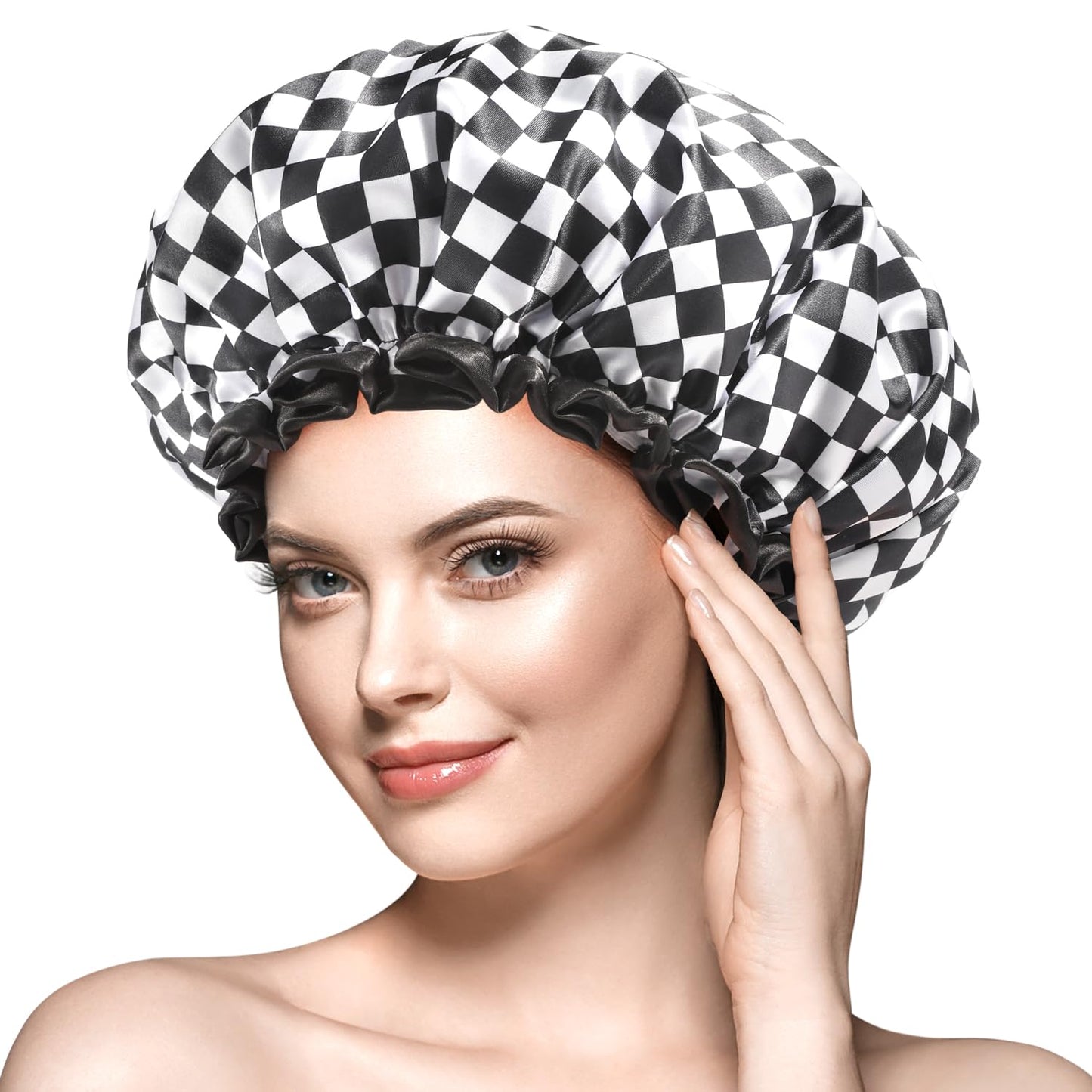 mikimini Large Shower Cap for Women Long Hair, Reusable, Double Layers Waterproof Large Bathing Shower Hat with Soft Comfortable PEVA Lining