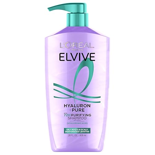 L'Oreal Paris Elvive Hyaluron + Pure 72H Purifying Shampoo for Oily Hair, Clarifying Shampoo with Salicylic Acid and Hyaluronic Acid, 28 Fl Oz