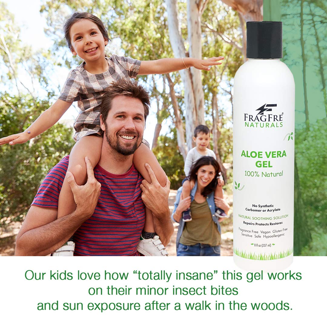 FRAGFRE All-Natural Aloe Vera Gel 8 oz - No Synthetic Carbomer or Acrylate - 100% Natural Aloe Vera Soothing Gel - After Sun Exposure Skin Care