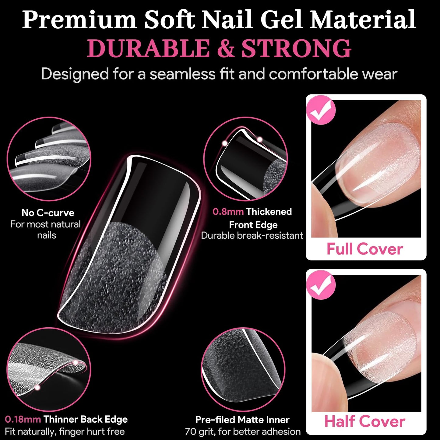 Qiek Short Square Fake Nail Tips - 15 Sizes 240 PCS Clear French Half Matte Press On False Nail Tips Pre-shaped Full Cover Gel Nail Tips Extensions Beauty and Personal Care QIEK