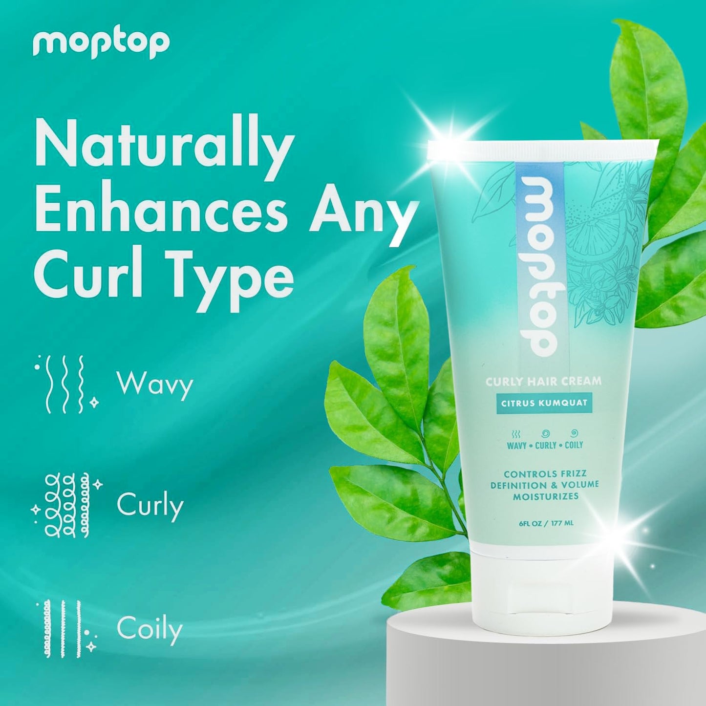 MopTop Curl Cream - Moisturizing Curl Activator for Frizz Control & Volume, Curl Styling Cream for Wavy, Curly & Coily Hair, Made with Junk-Free