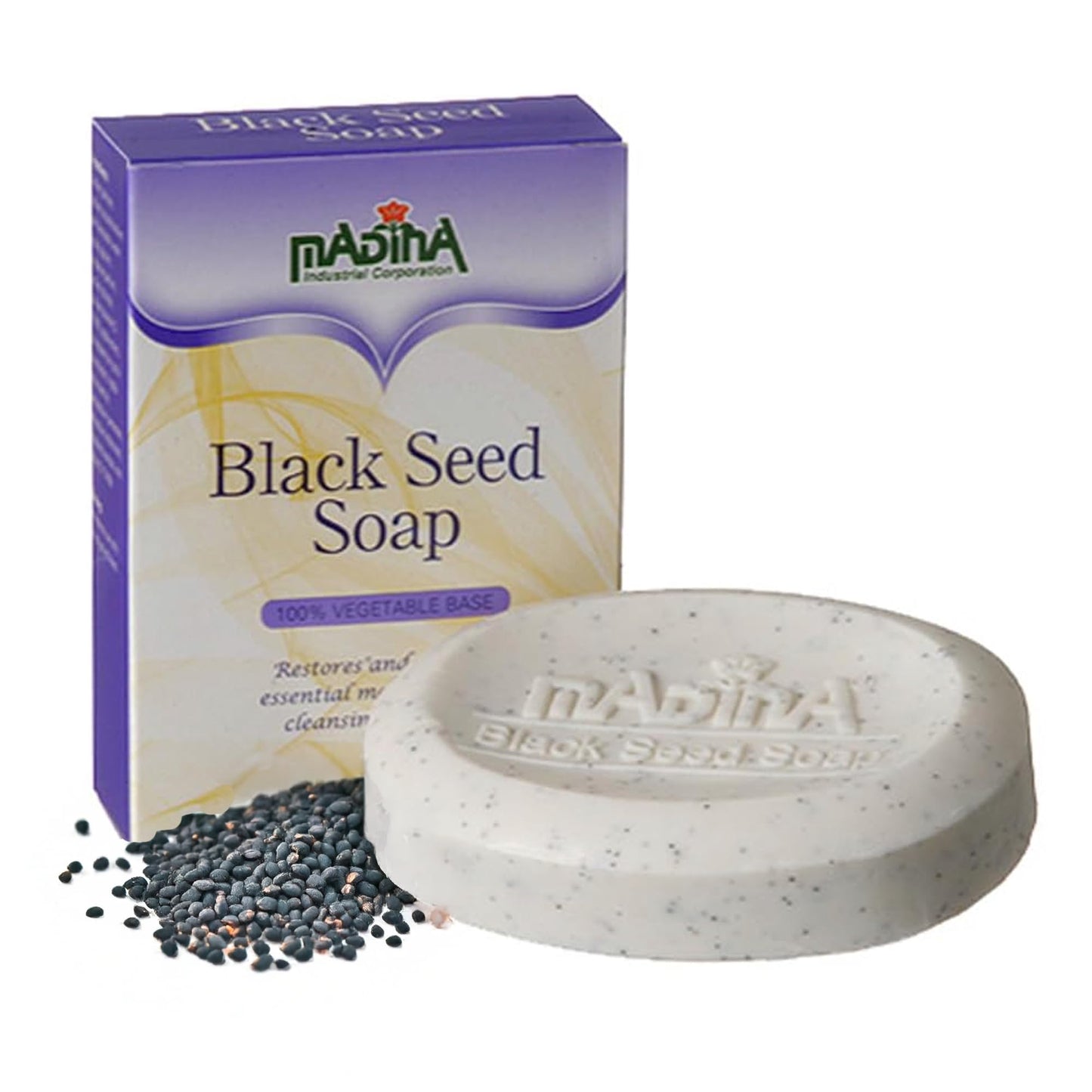 Madina Black Seed Soap Bar - Moisturizing, Anti-Aging, Deep Cleansing, Black Seed Oil, Shea Butter, Jojoba Oil, Plant-Based, Gentle Face & Body