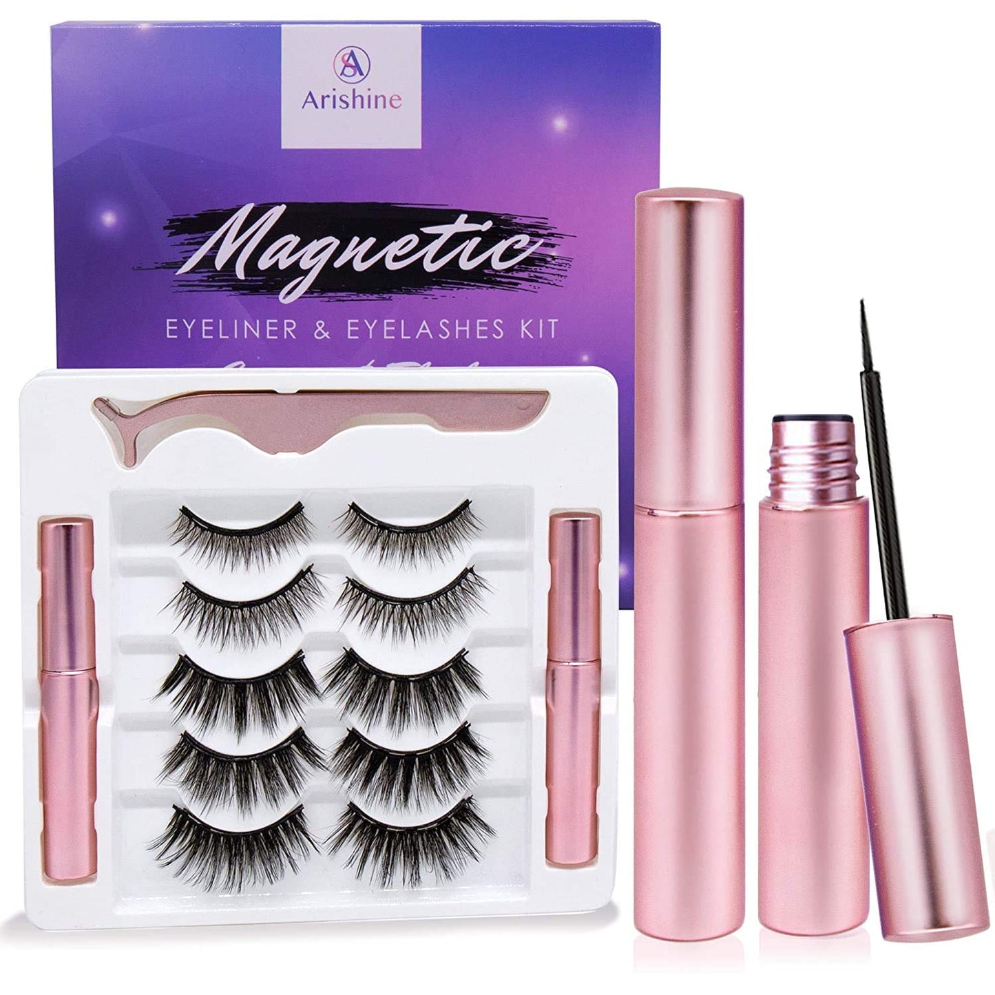 Magnetic Eyelashes with Applicator: 5 Pairs Reusable Natural & Glam Lashes, Lightweight Magnetic Liner, Beginner-Friendly, No Glue Needed, Waterproof