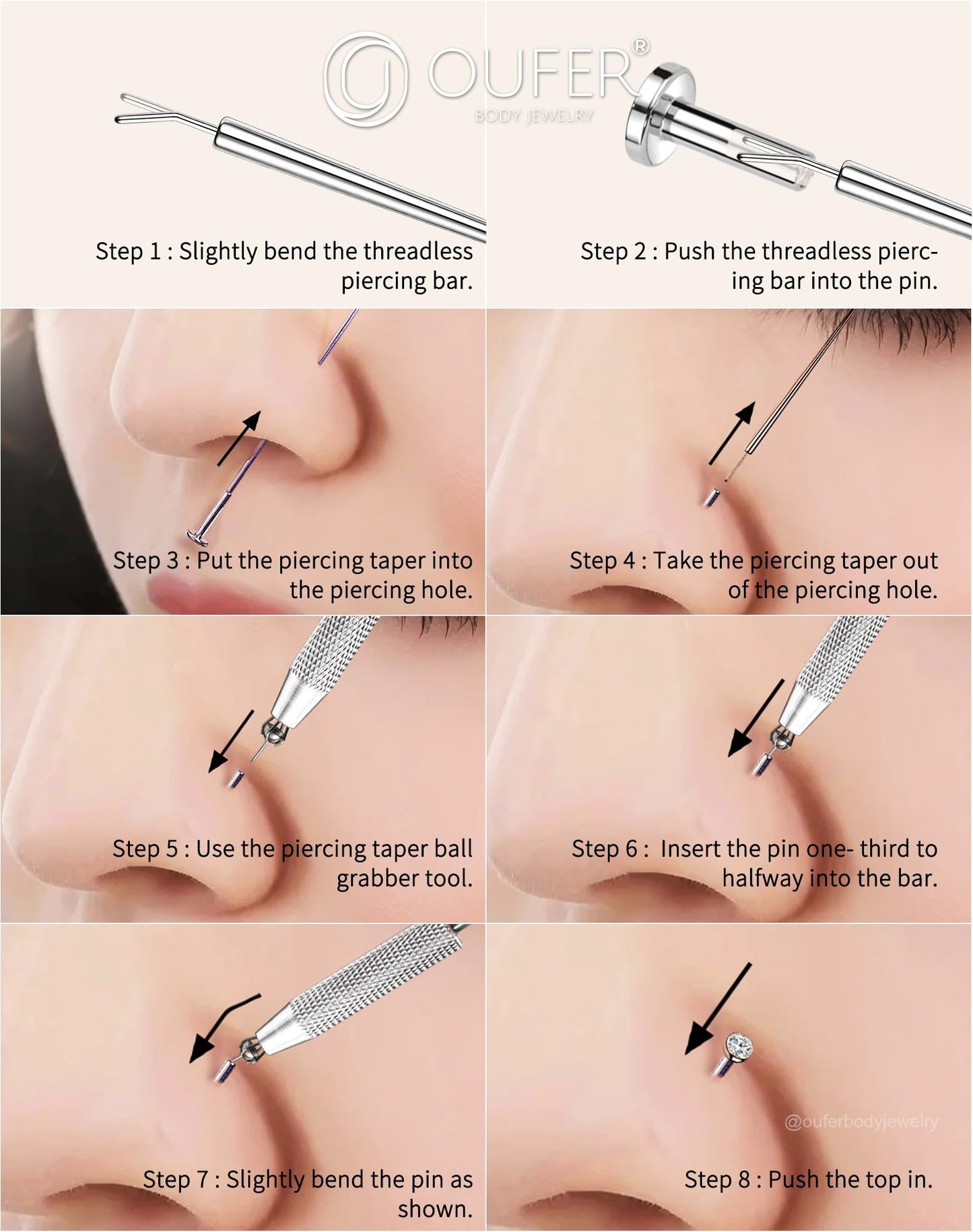 OUFER Piercing Ball Grabber Tool for Changing Piercing Jewelry, 316L Surgical Steel Internally Threaded Push Pin External Thread Assistant Body Beauty and Personal Care OUFER