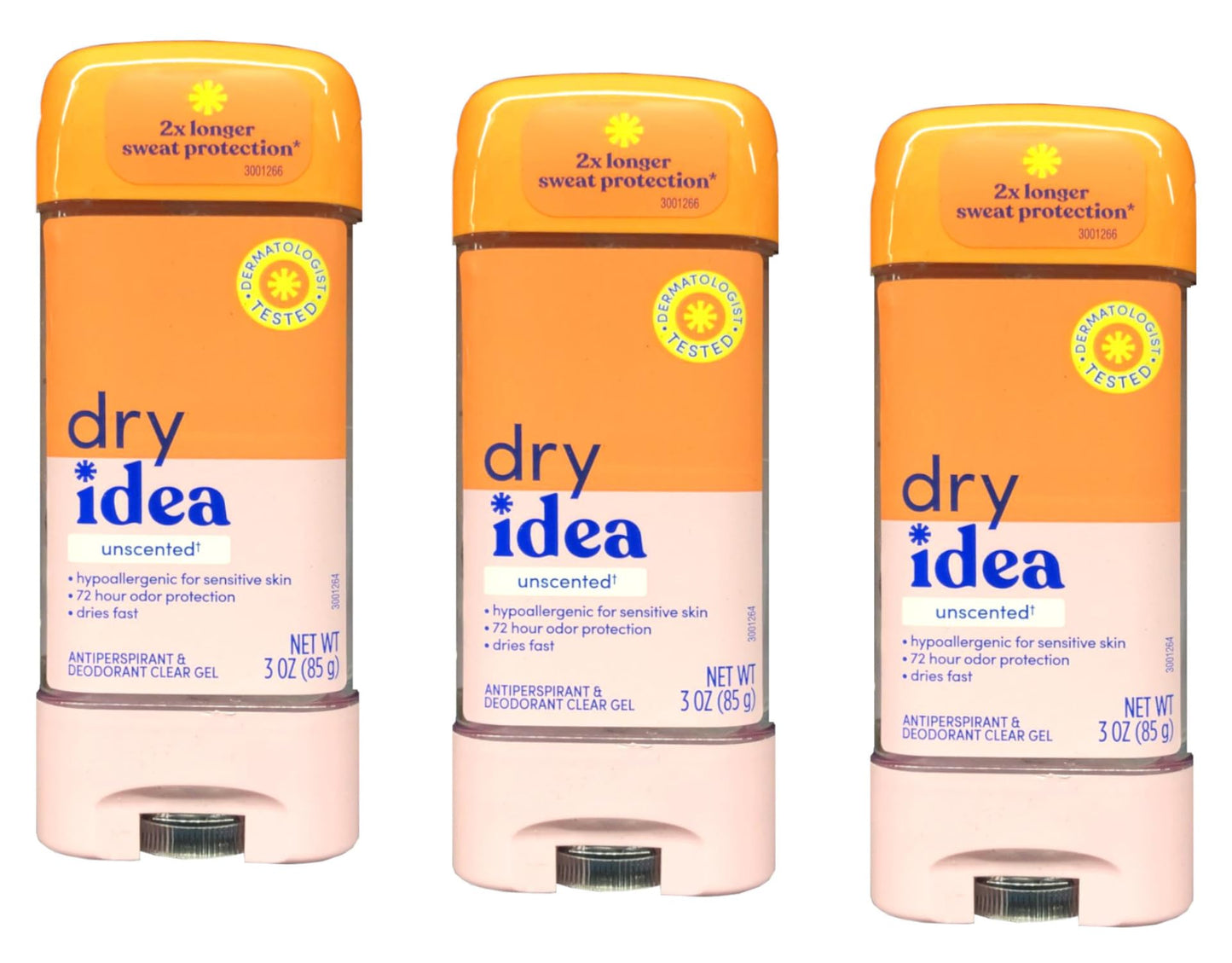 DRY IDEA Advanced Dry Unscented Antiperspirant & Deodorant Clear Gel, 3 Oz (Pack of 3)