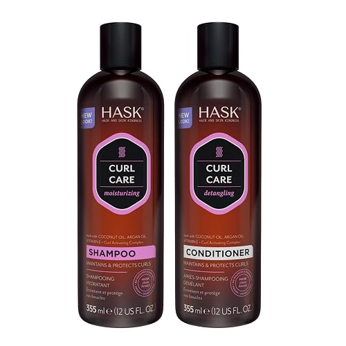 HASK Curl Care Shampoo + Conditioner Set with Coconut and Argan Oil | For Curly Hair, Sulfate-Free, Paraben-Free, Gluten-Free, Vegan, Cruelty-Free