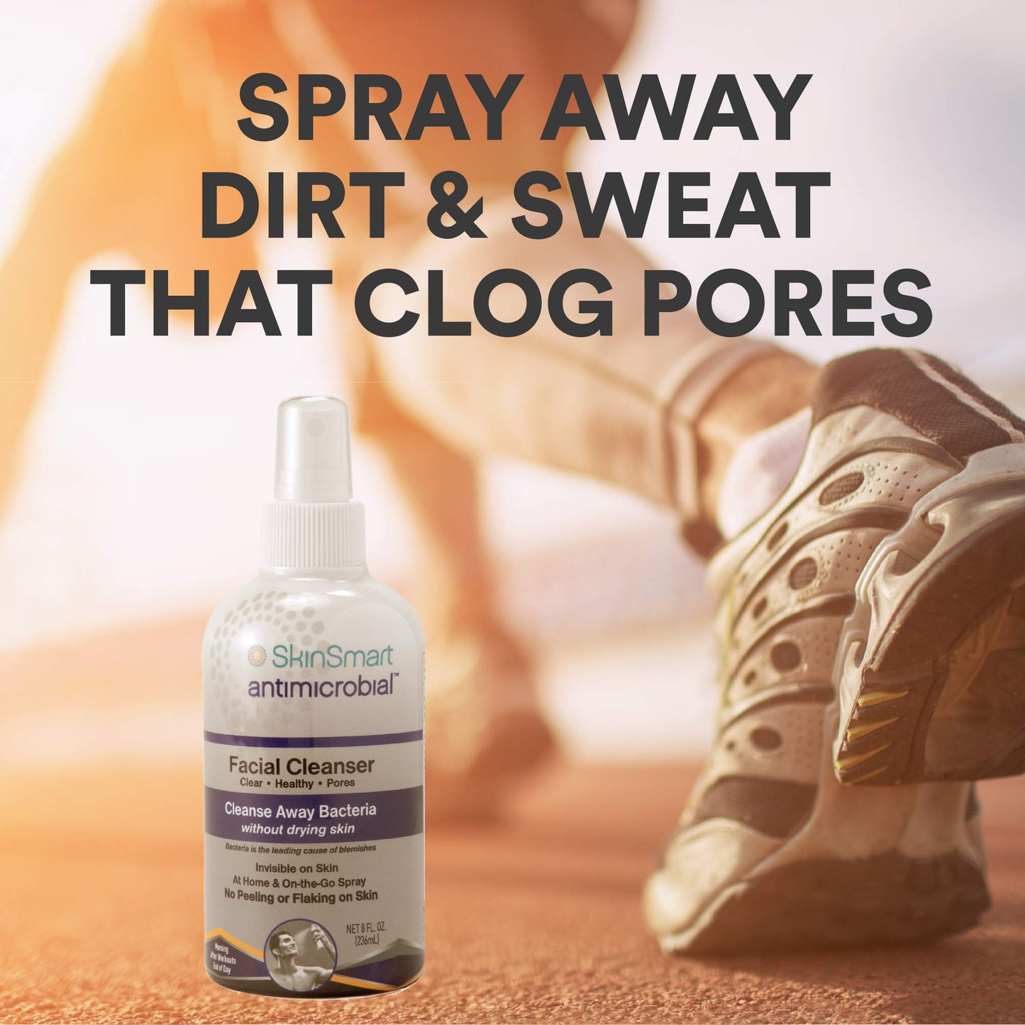 SkinSmart Facial Cleanser Spray 8 oz – Acne Treatment for Teens & Adults | Post-Workout Bacteria Defense, Gentle for Multiple Daily Uses