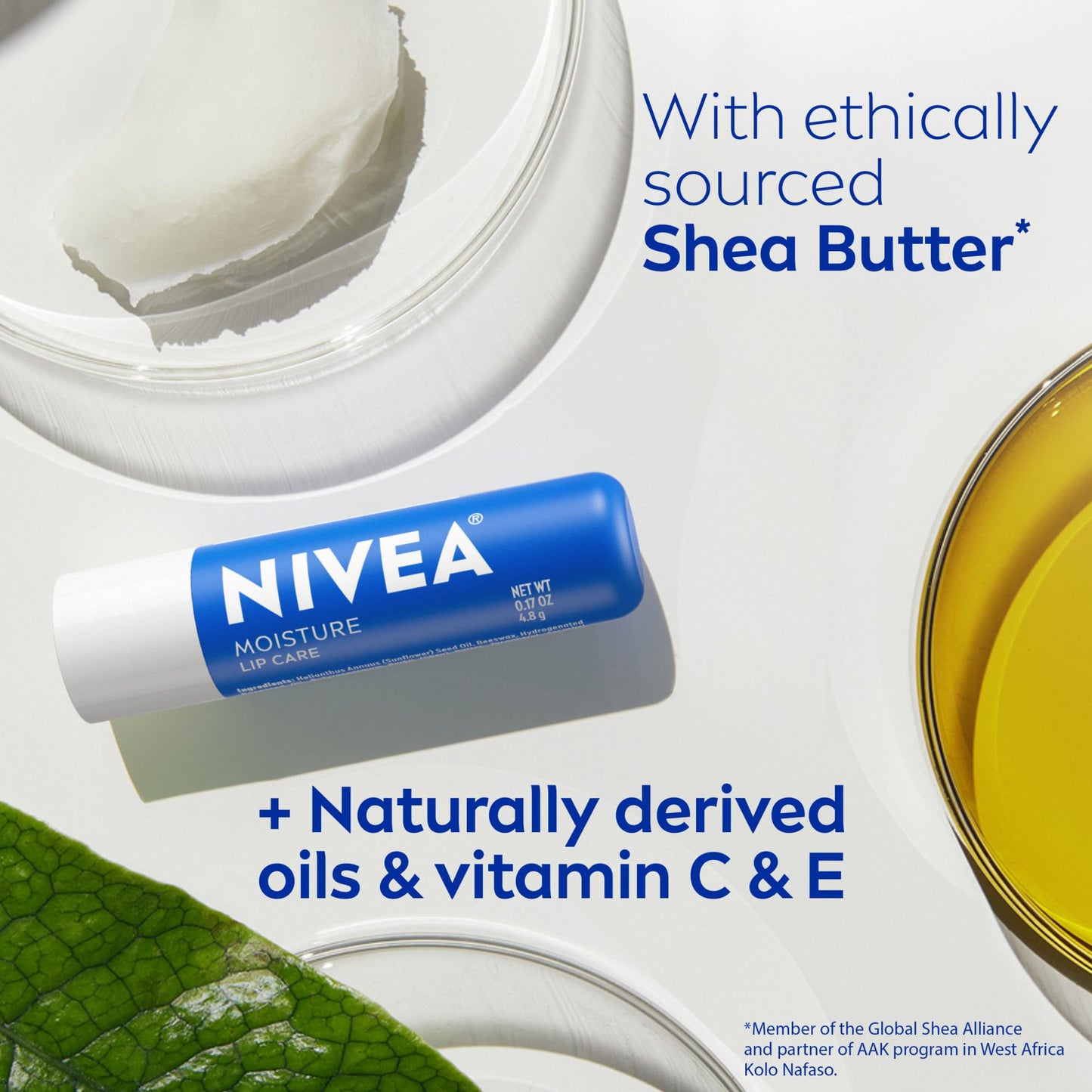 NIVEA Moisture Lip Care, Hydrating Lip Balm with Shea Butter, Nourishing Oils and Vitamin C & E, 3-in-1 Moisture, Repair and Nourish, Holiday Gifts