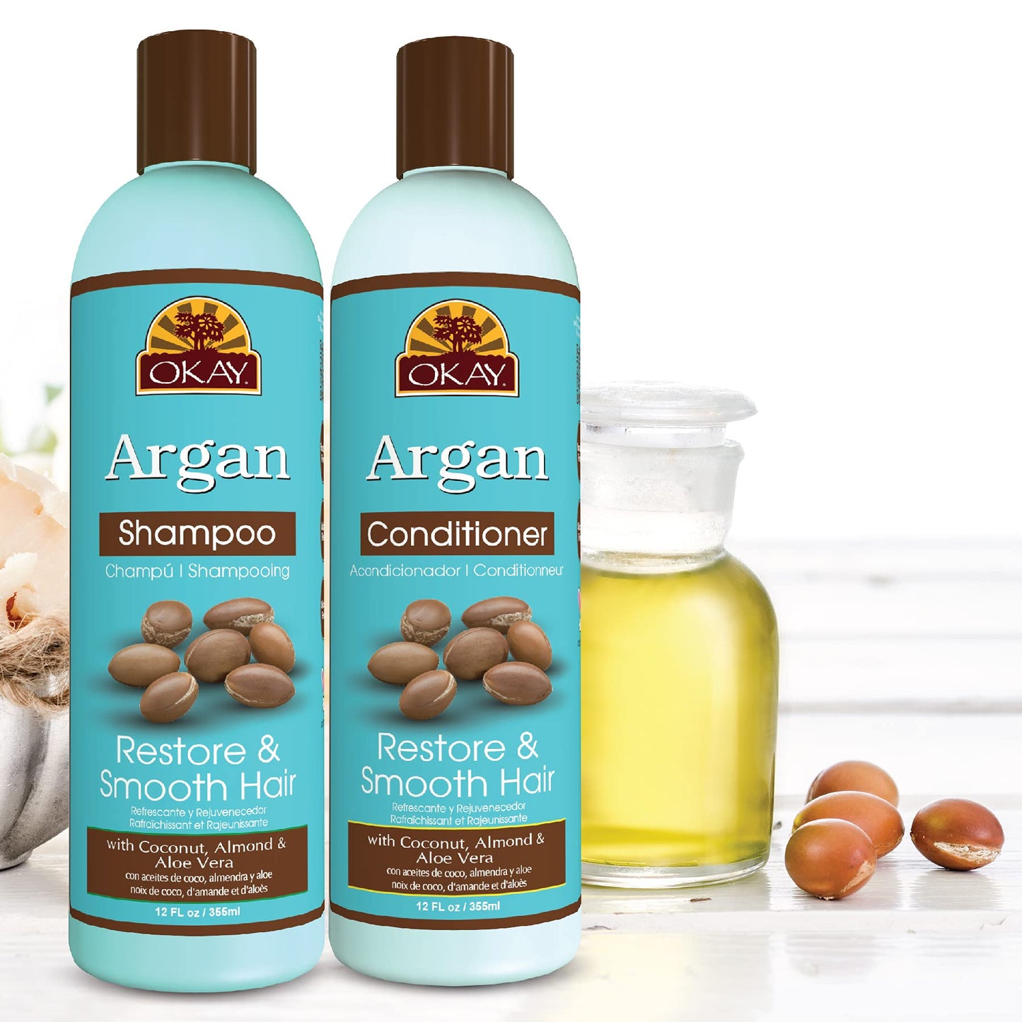 OKAY Argan Shampoo & Conditioner Set 24 oz | Sulfate Free Hair Care System for Dry & Damaged Hair | Hydrating, Smoothing & Frizz Control Formula
