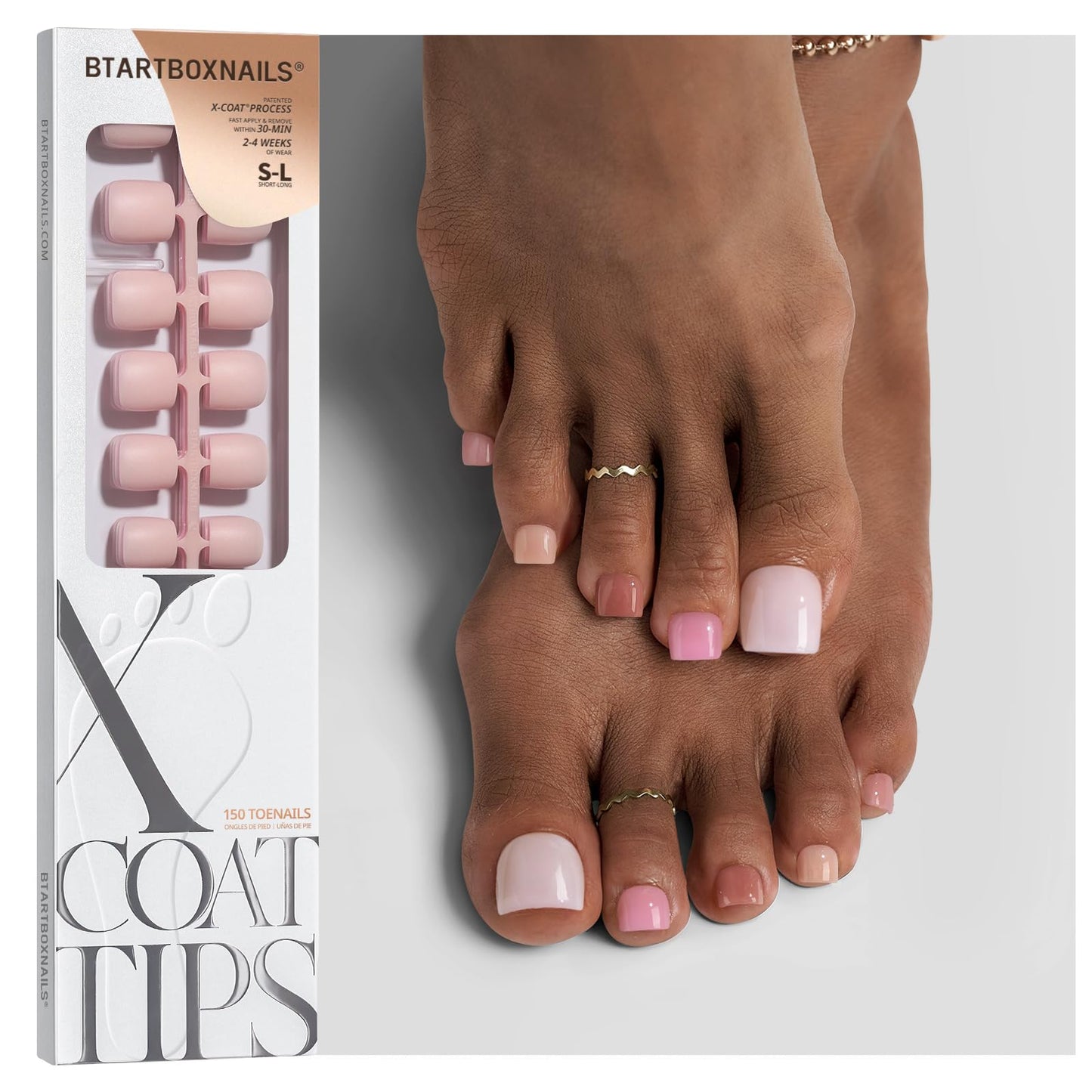 BTArtboxnails XCOATTIPS Bare 5-Shade Nude Press On Toenails, S-L Square Beauty and Personal Care BTARTBOXNAILS