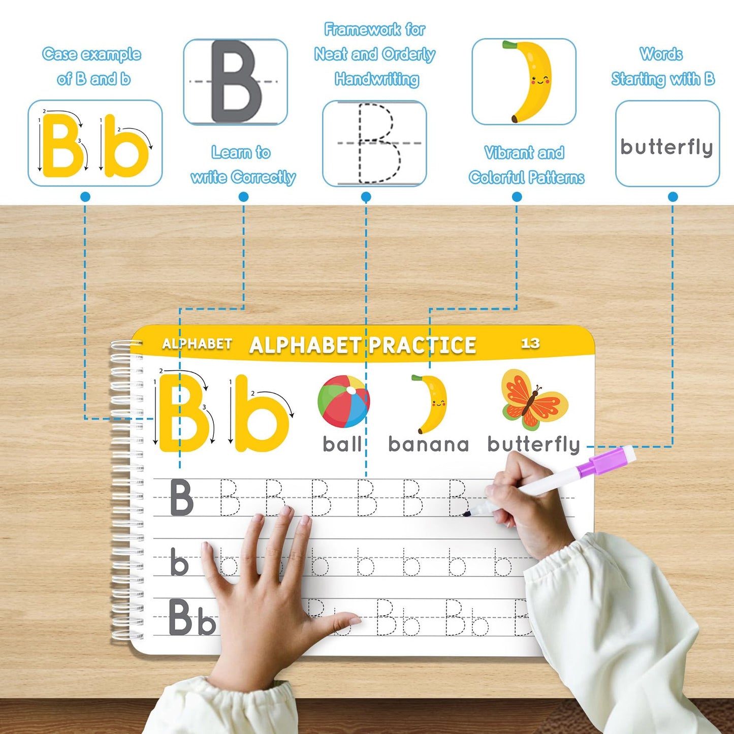 Preschool Learning Activities Workbook – Handwriting Tracing, Alphabet & Montessori Busy Book, Autism-Friendly Educational Toy for Kids Ages 3–5