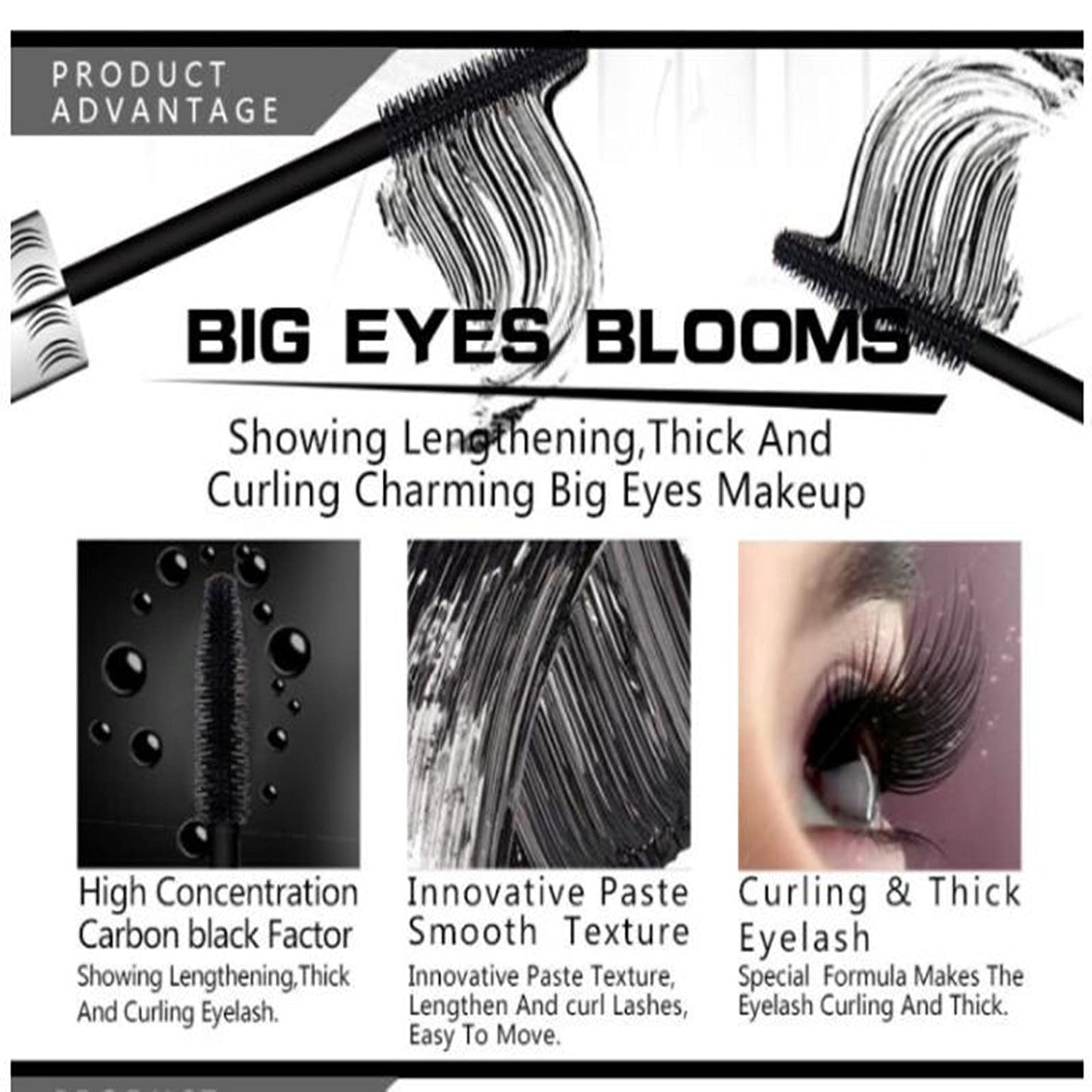 LGSZGDCN 2 PCS black Cat eye mascara Eyes Makeup Color Mascara Waterproof Fast Dry Eyelashes Curling Lengthening Makeup Eye Lengthening, Lifting
