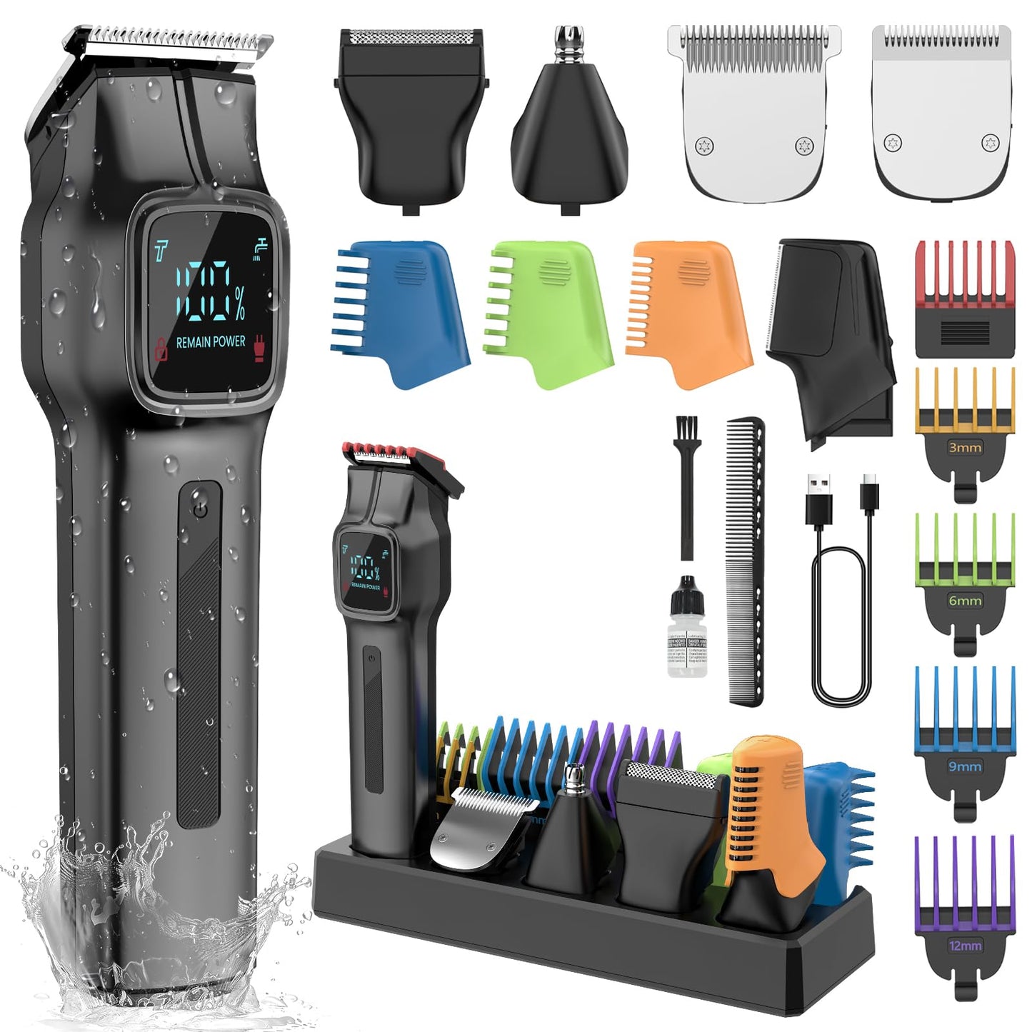 Phisco Rechargeable Beard Trimmer for Men: 180-Min Hair Clippers with USB-C Fast Charging & Stand, IPX7 Waterproof Wet/Dry Hair Trimmer, All in One Beauty and Personal Care Phisco